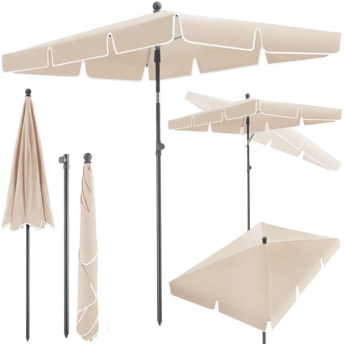 tectake Parasol VANESSA 200 x 125 cm réglable en hauteur et inclinable