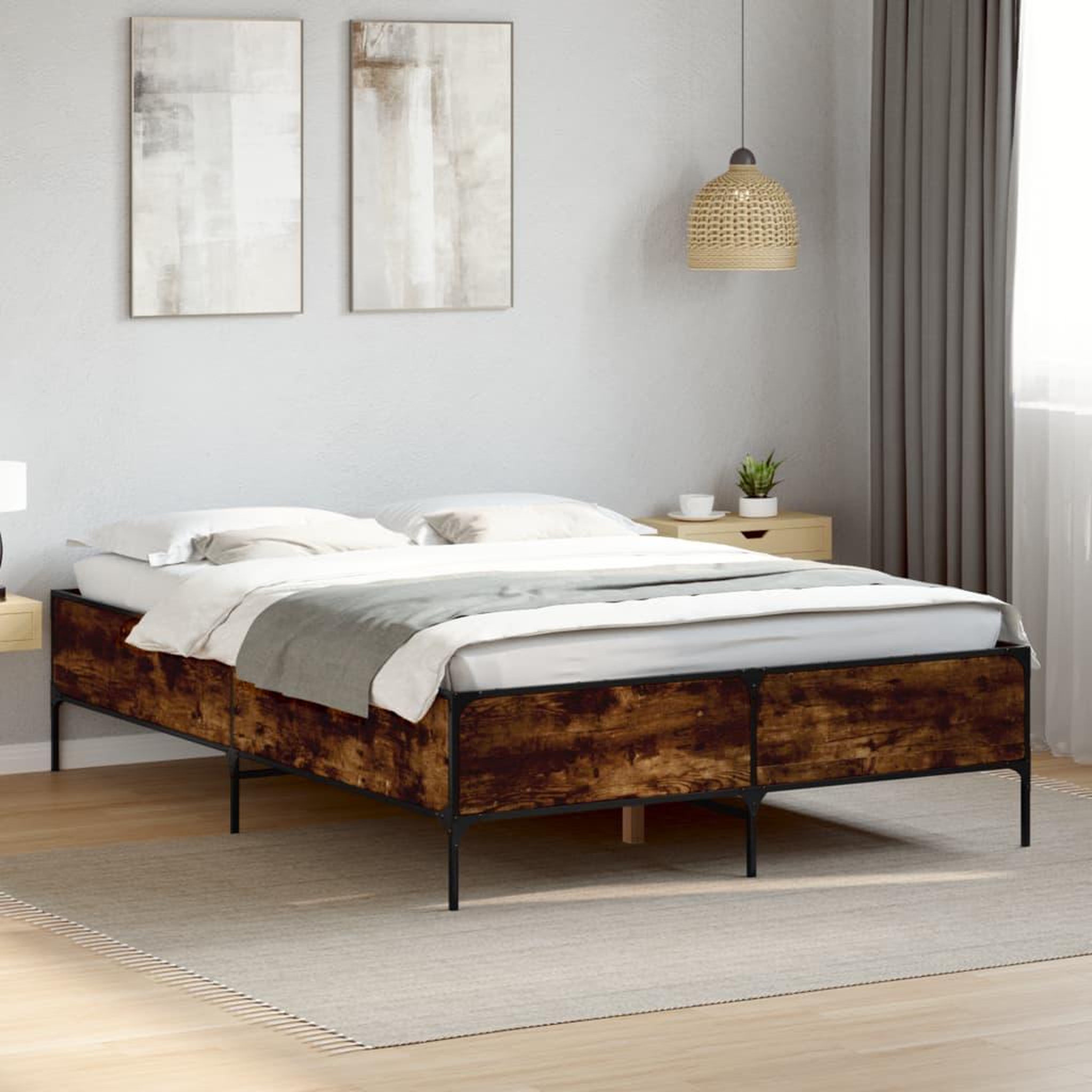 VIDAXL Cadre de lit sans matelas chene fume 135x190 cm