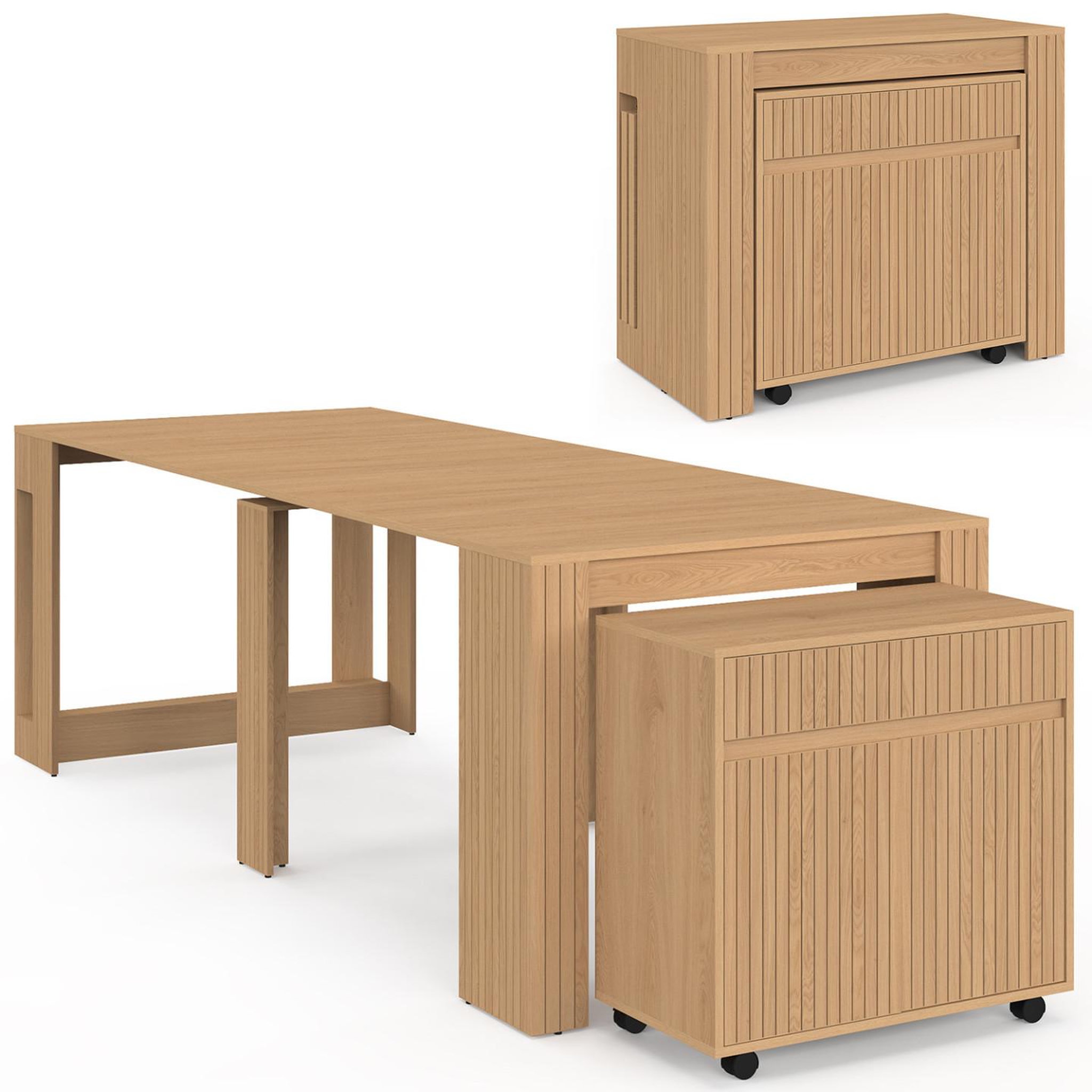 ID MARKET Table buffet extensible juliette 10 personnes 235 cm effet lattes tasseau bois coloris chêne