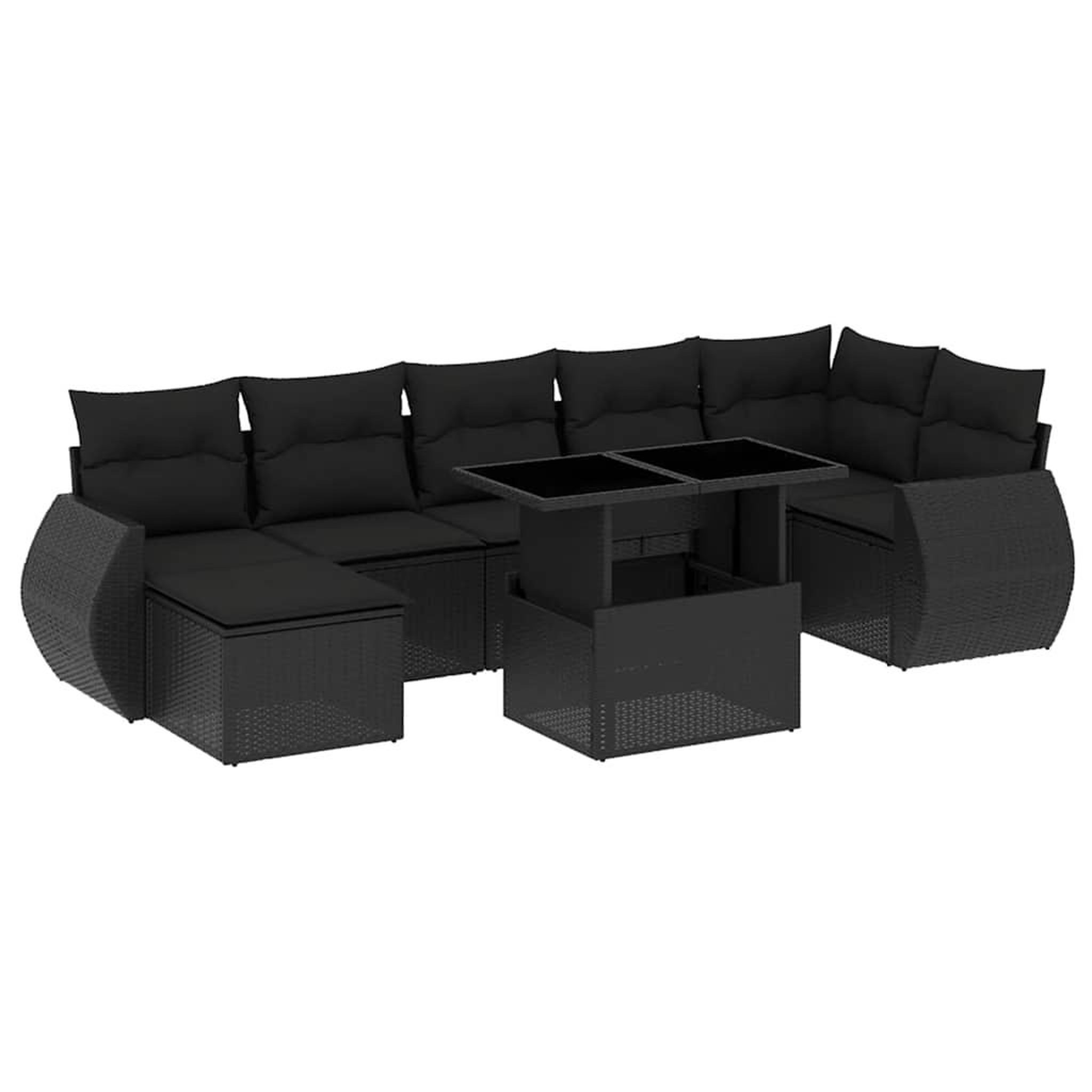 Voir la diapositive 2 : VIDAXL Salon de jardin 8 pcs avec coussins noir resine tressee