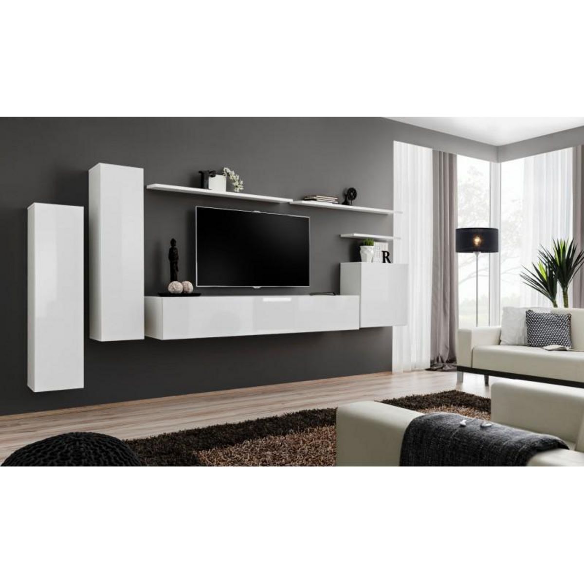 Paris Prix Meuble TV Mural Design  Switch I  330cm Blanc