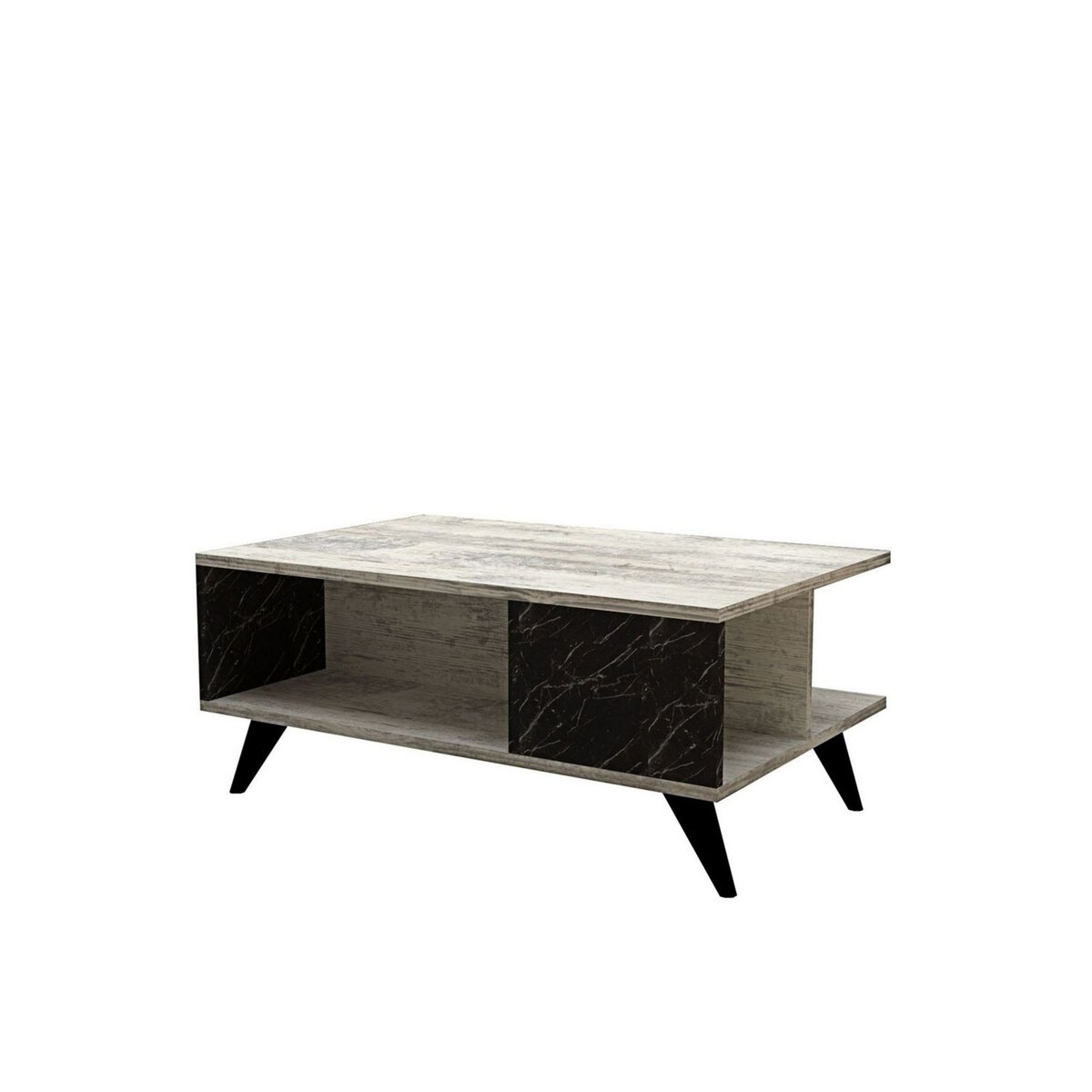 TOILINUX Table basse effet bois et Marbre L.90 cm - Gris clair