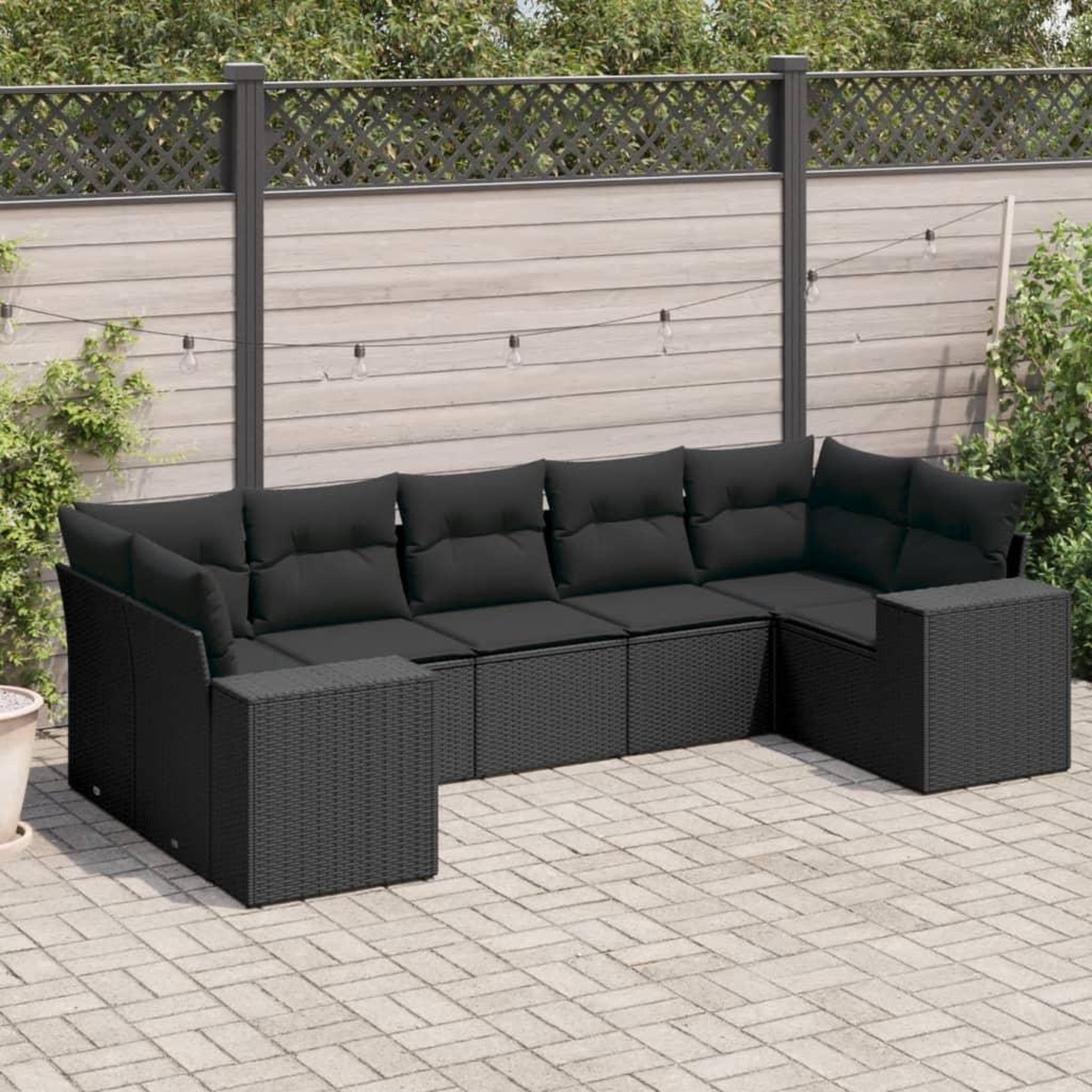 VIDAXL Salon de jardin 7 pcs avec coussins noir resine tressee