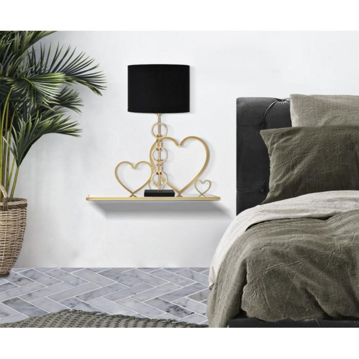 Paris Prix Lot de 2 Tables de Chevet Murales  Hearts  41cm Or