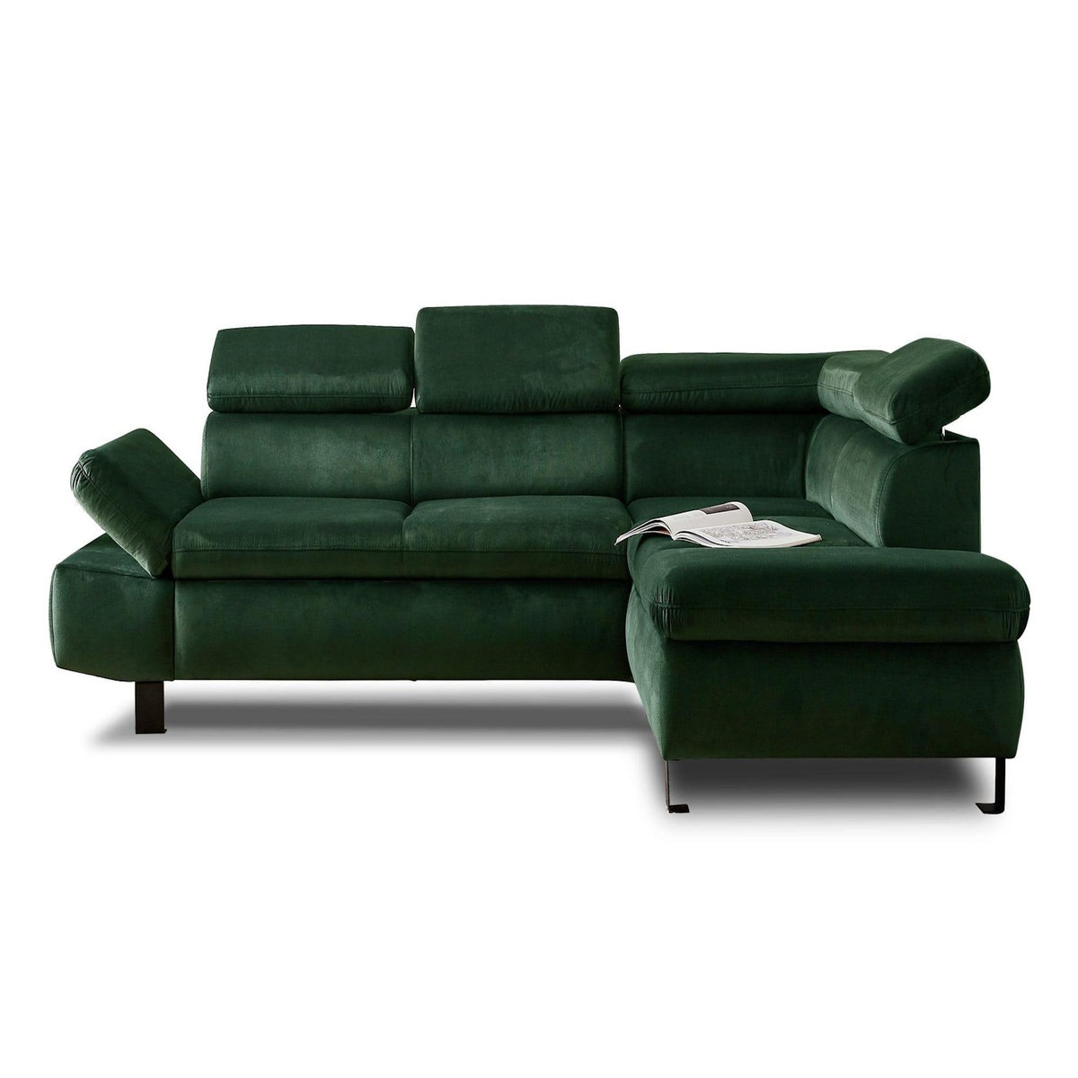 LISA DESIGN Nairobi - canapé d'angle convertible - en velours - 5 places - avec têtières - droit