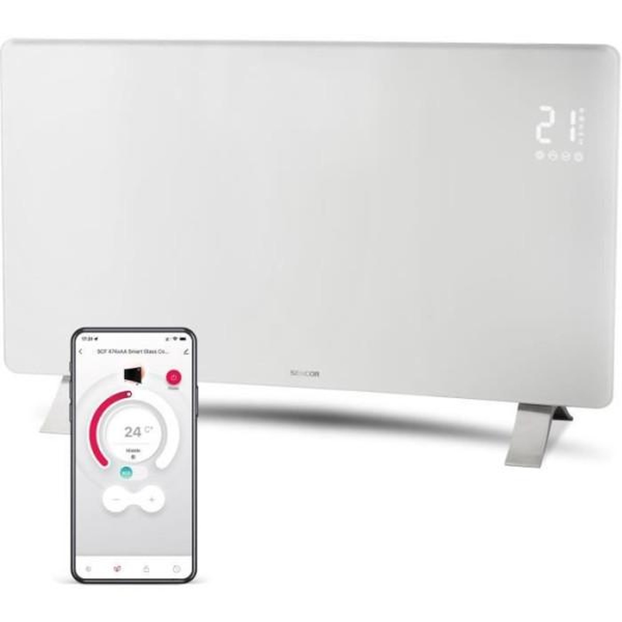 MARKET24 Radiateur intelligent Wi-Fi en verre - SENCOR - SCF 4740WH - 2400 W - 2 niveaux - Thermostat - Blanc