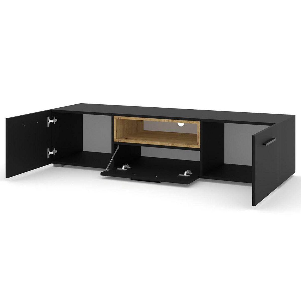 BEST MOBILIER Leolio - meuble tv - noir et effet bois - 151 cm