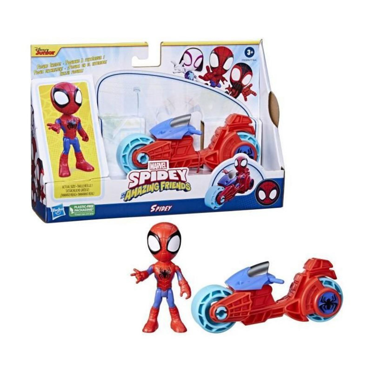 HASBRO Figurine Spidey avec moto, jouet préscolaire pour filles et garçons, Marvel Spidey et ses Amis Extraordinaires, a partir de 3