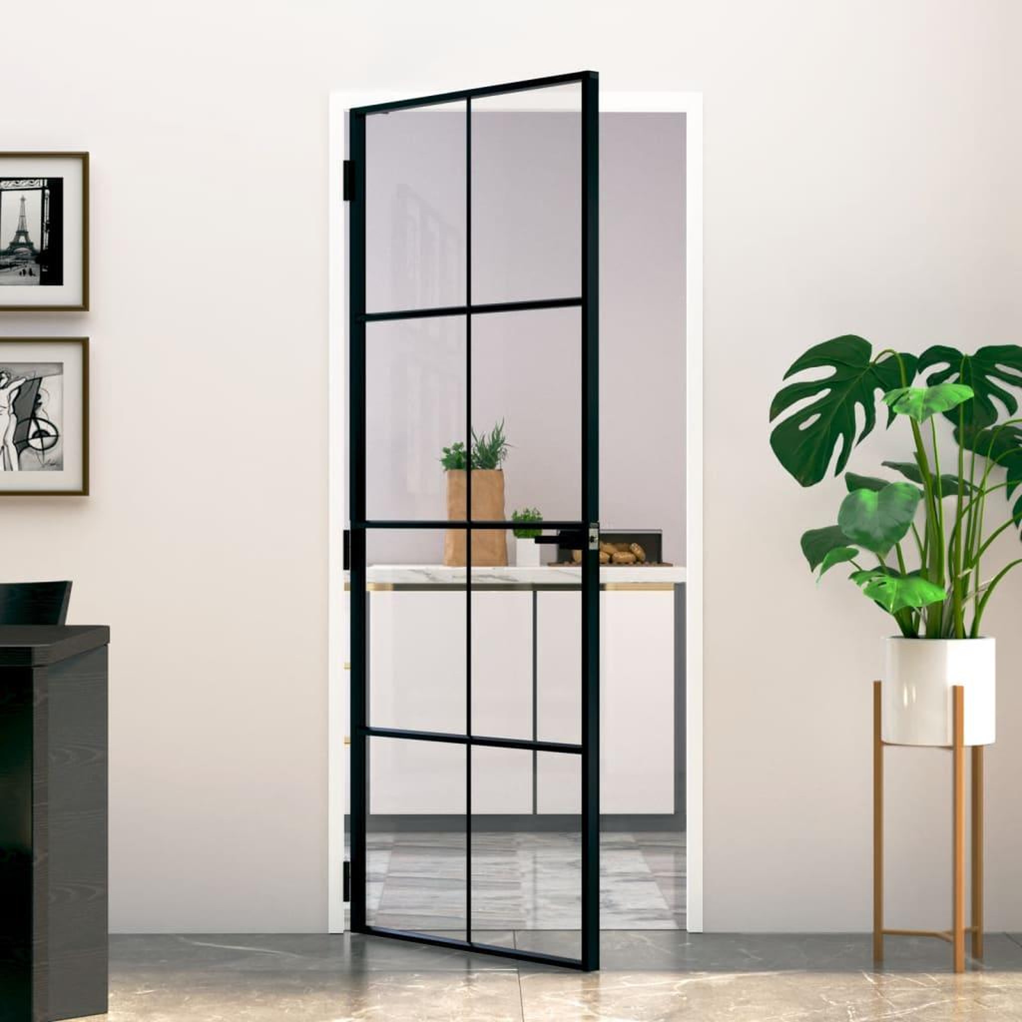 VIDAXL Porte d'interieur Noir 83x201,5 cm Trempe verre aluminium fin