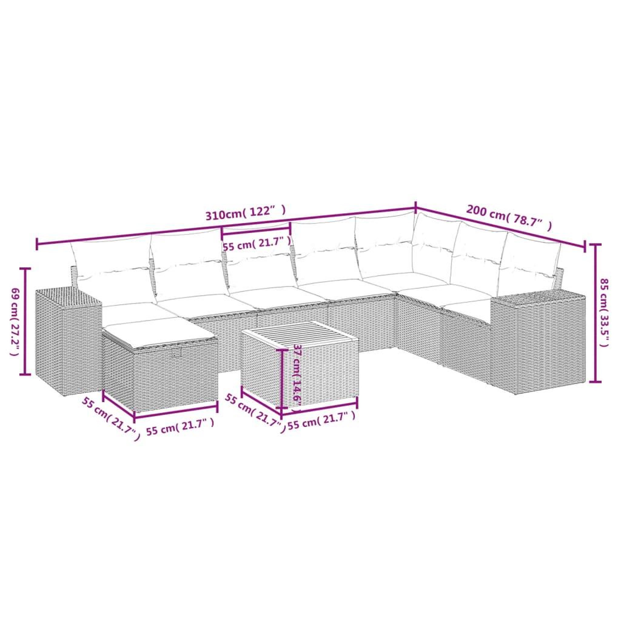 Voir la diapositive 4 : VIDAXL Salon de jardin avec coussins 9 pcs beige resine tressee