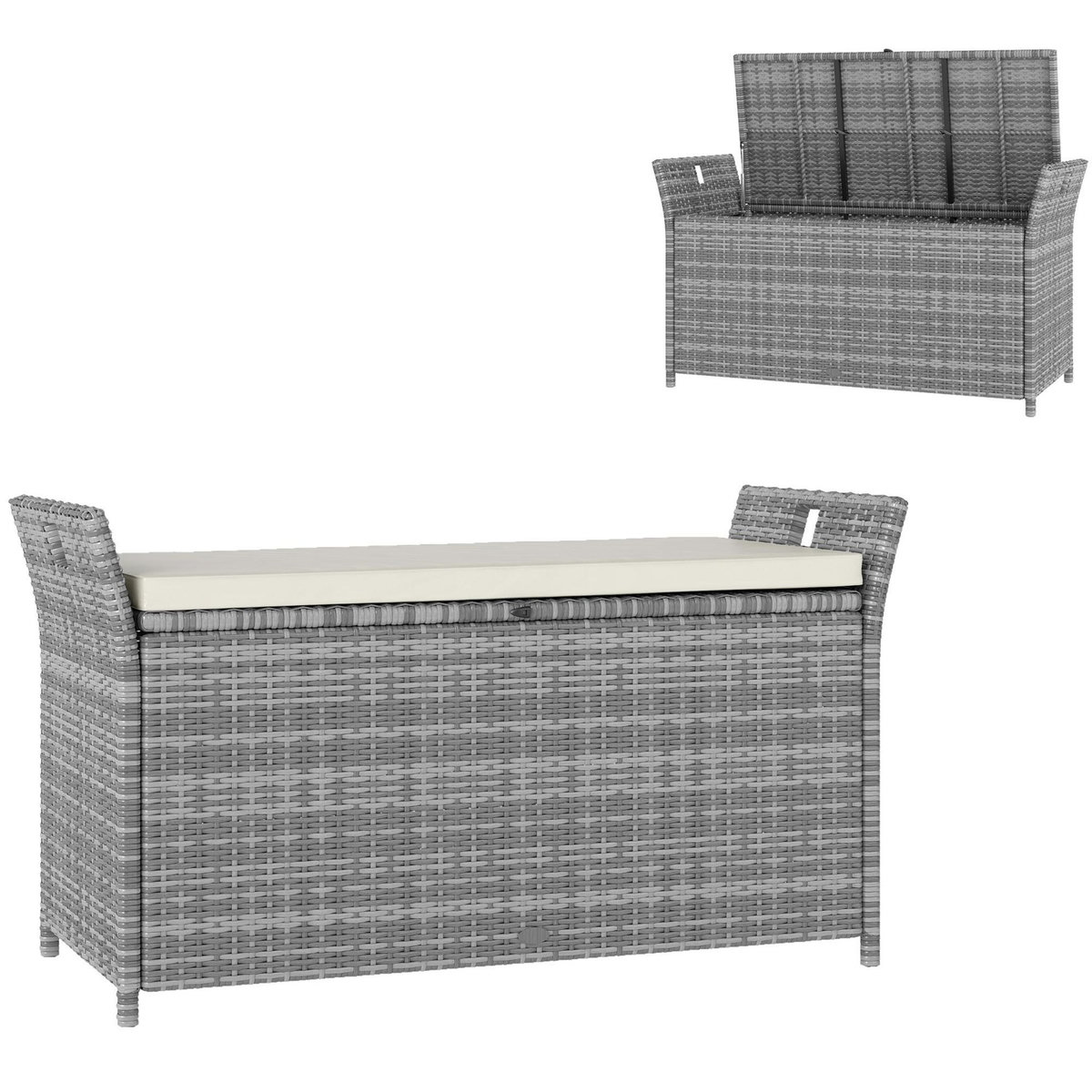 OUTSUNNY Coffre de jardin en résine tressée avec poignées et coussin déhoussable dim. 125 x 55 x 70 cm gris