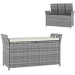 OUTSUNNY Coffre de jardin en résine tressée avec poignées et coussin déhoussable dim. 125 x 55 x 70 cm gris