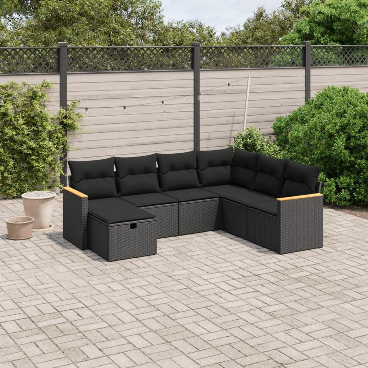 VIDAXL Salon de jardin 7 pcs avec coussins noir resine tressee