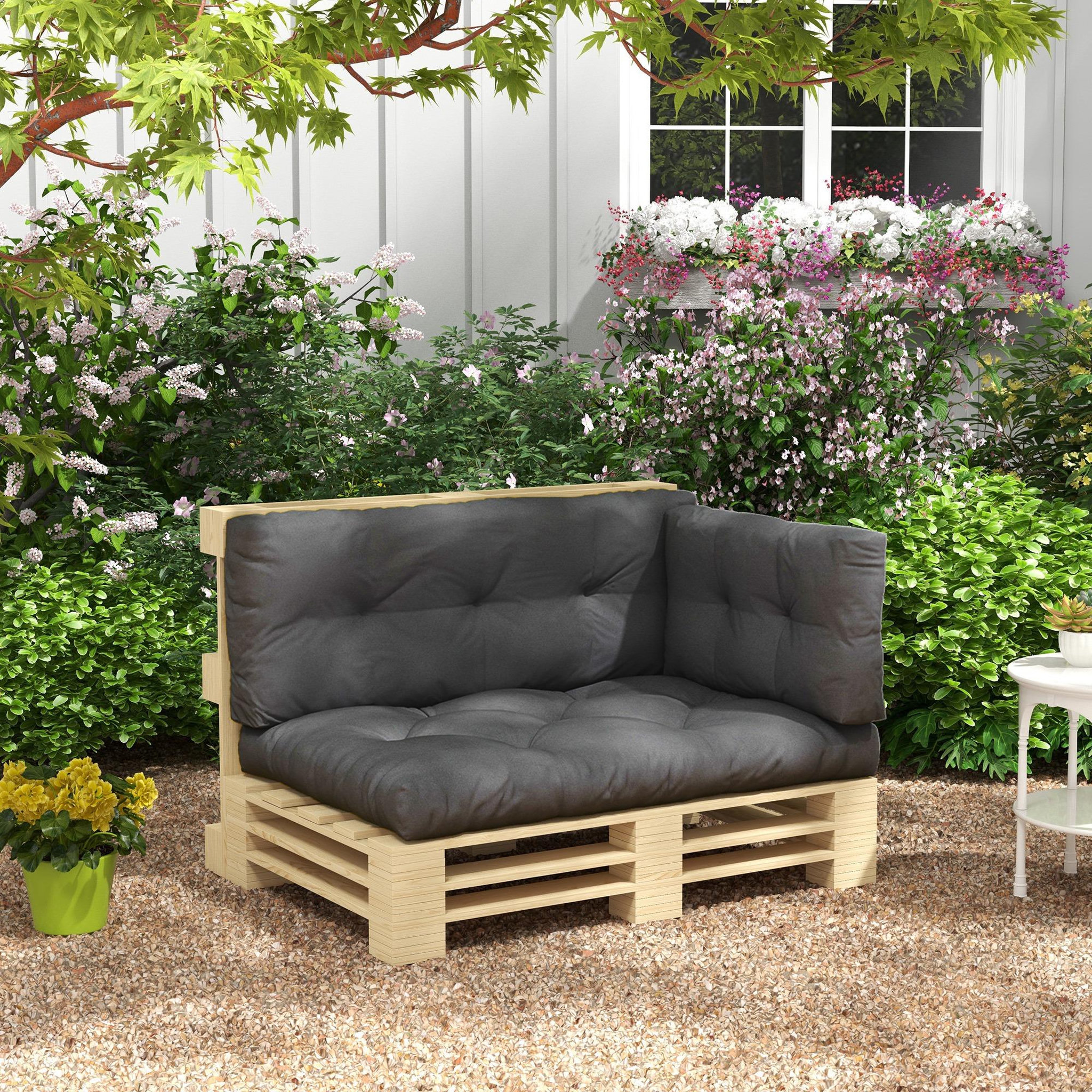Voir la diapositive 2 : OUTSUNNY Ensemble de 3 coussins d'extérieur assise dossier latéral canapé gris