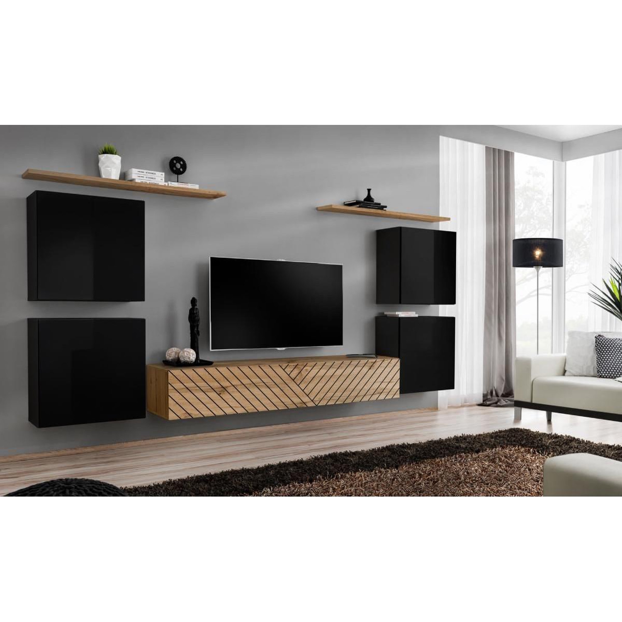 Voir la diapositive 2 : Paris Prix Ensemble meuble tv  switch lamel iv  320cm naturel & noir