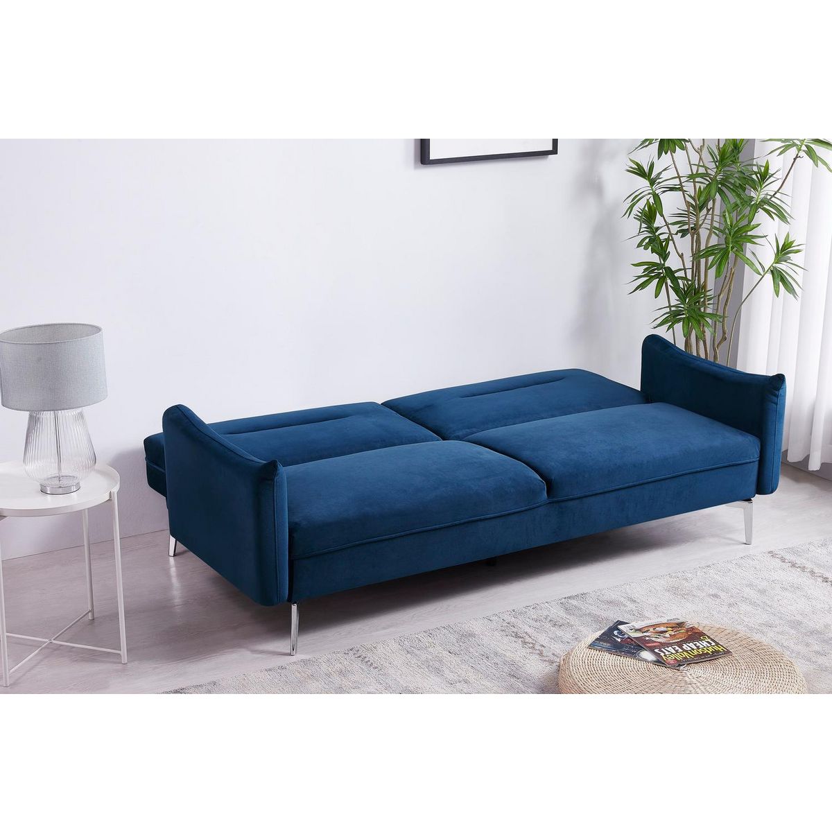 CONCEPT USINE Canapé design convertible 3 places en velours bleu BETTY