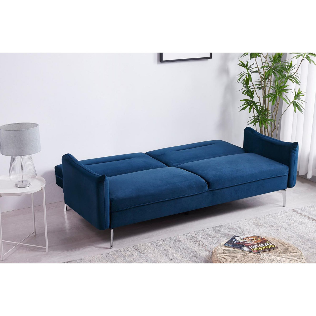 CONCEPT USINE Canapé design convertible 3 places en velours bleu BETTY