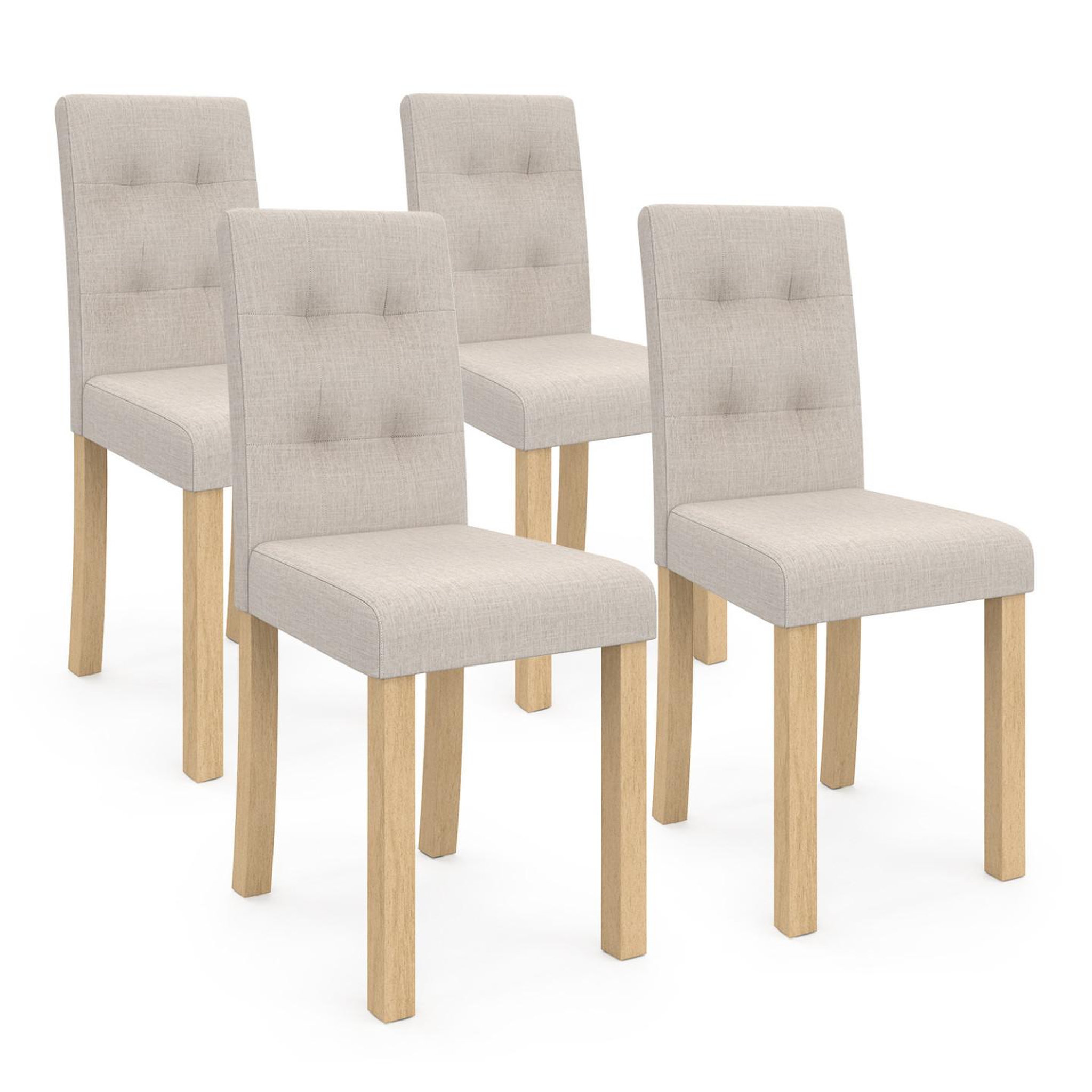 ID MARKET Lot de 4 chaises polga capitonnées beiges pour salle à manger