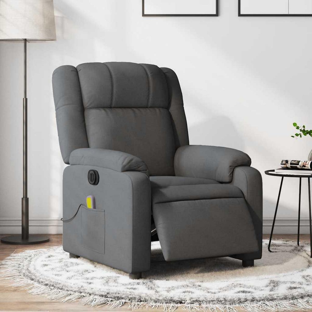 VIDAXL Fauteuil inclinable de massage electrique gris fonce tissu