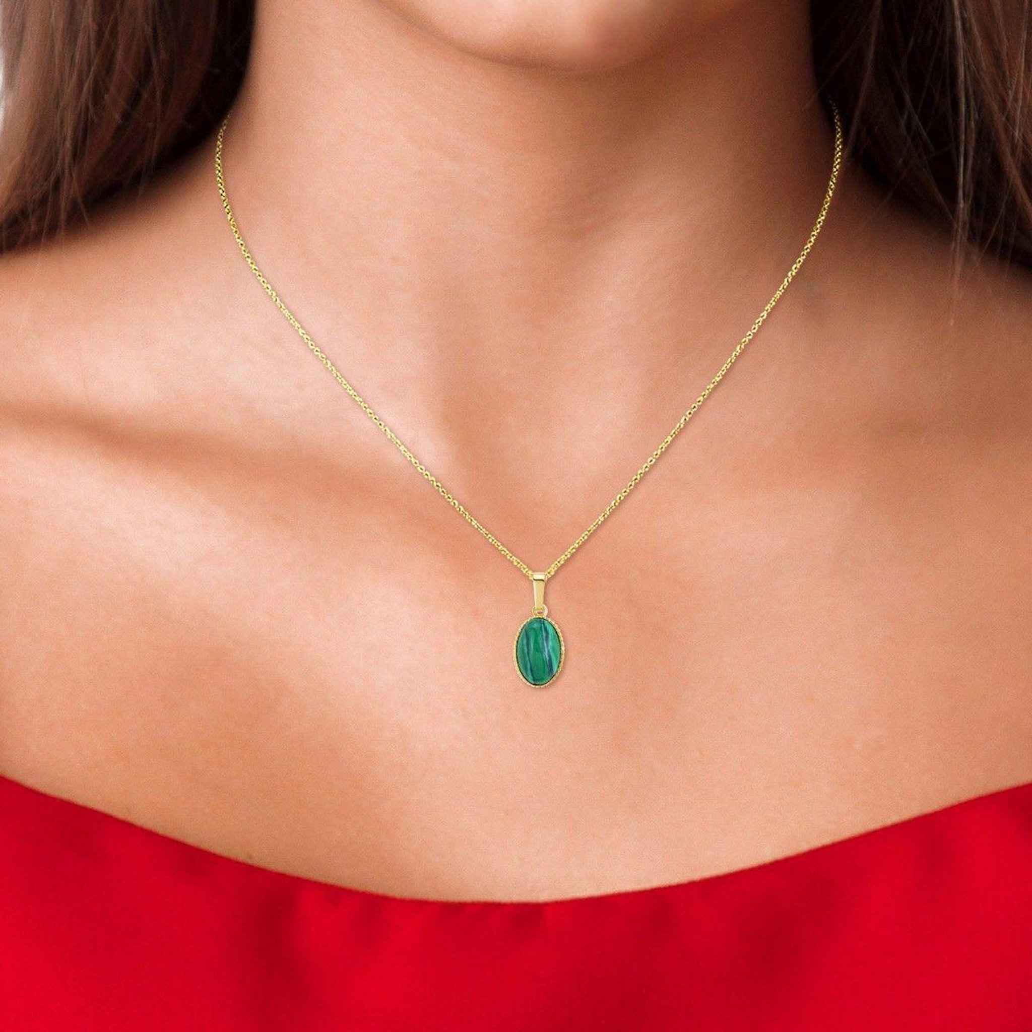 Voir la diapositive 2 : SC BOHEME Collier SC Bohème orné d'une malachite en Métal rhodié Finement doré