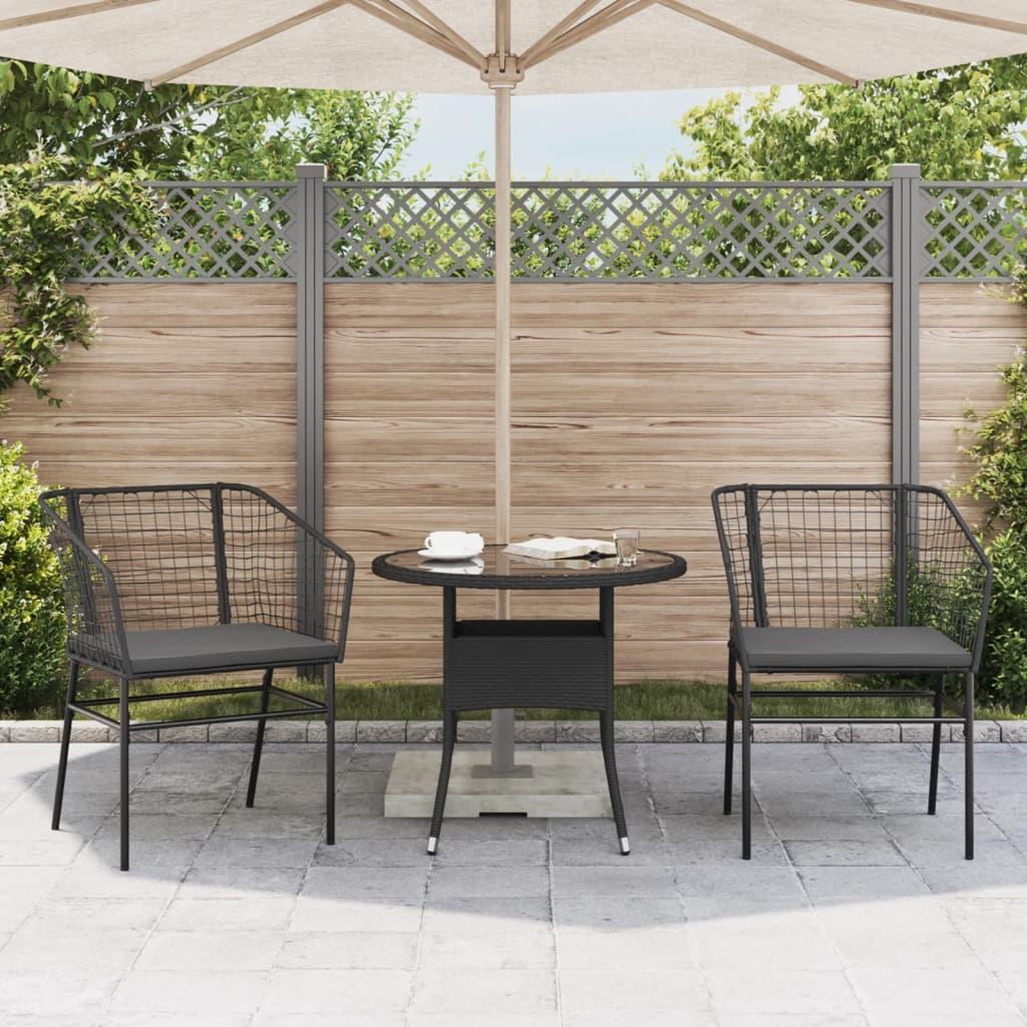 Voir la diapositive 3 : VIDAXL Chaises de jardin lot de 2 avec coussins noir resine tressee