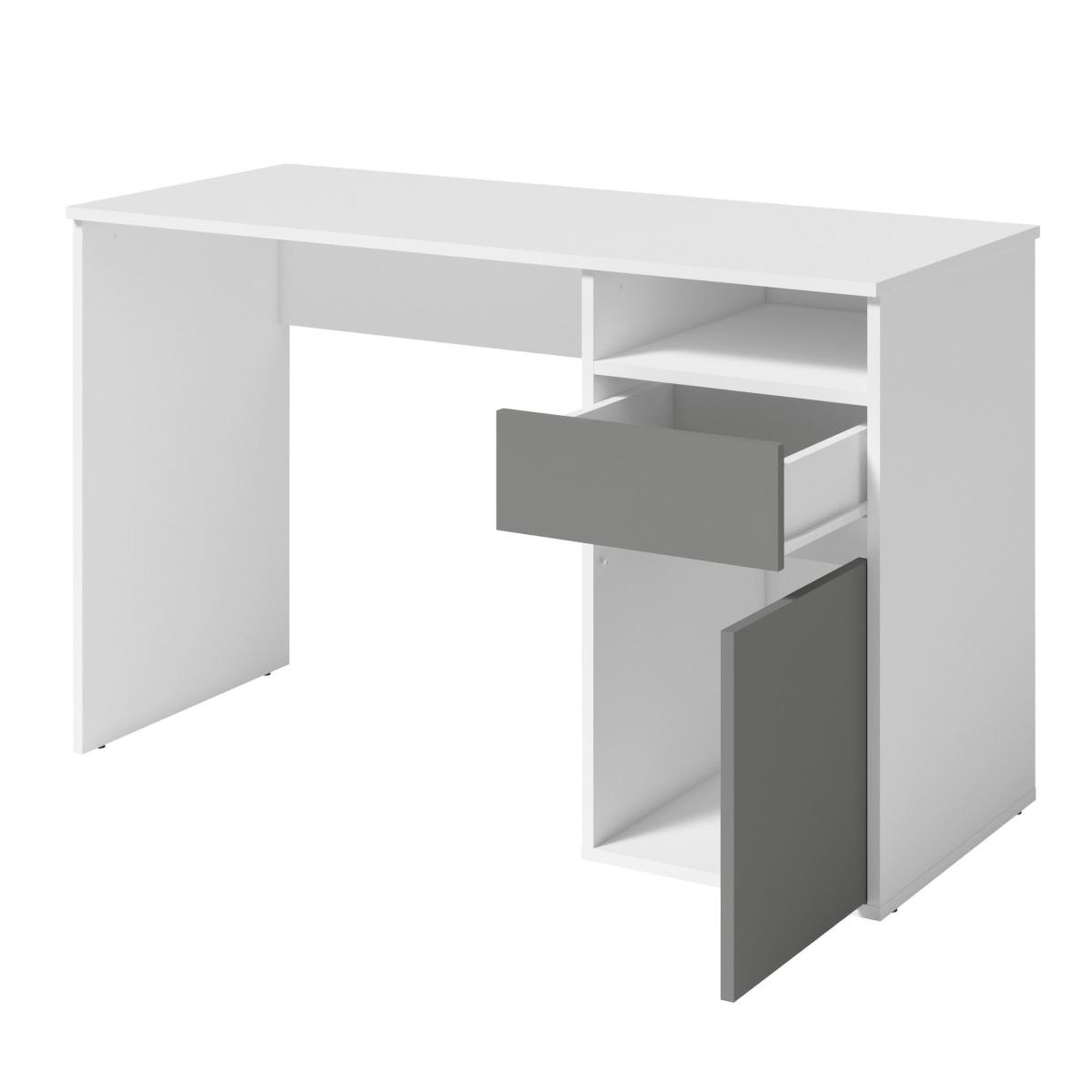 Voir la diapositive 6 : JLC KREATION Bureau moderne blanc et gris 120cm avec rangement ALBI