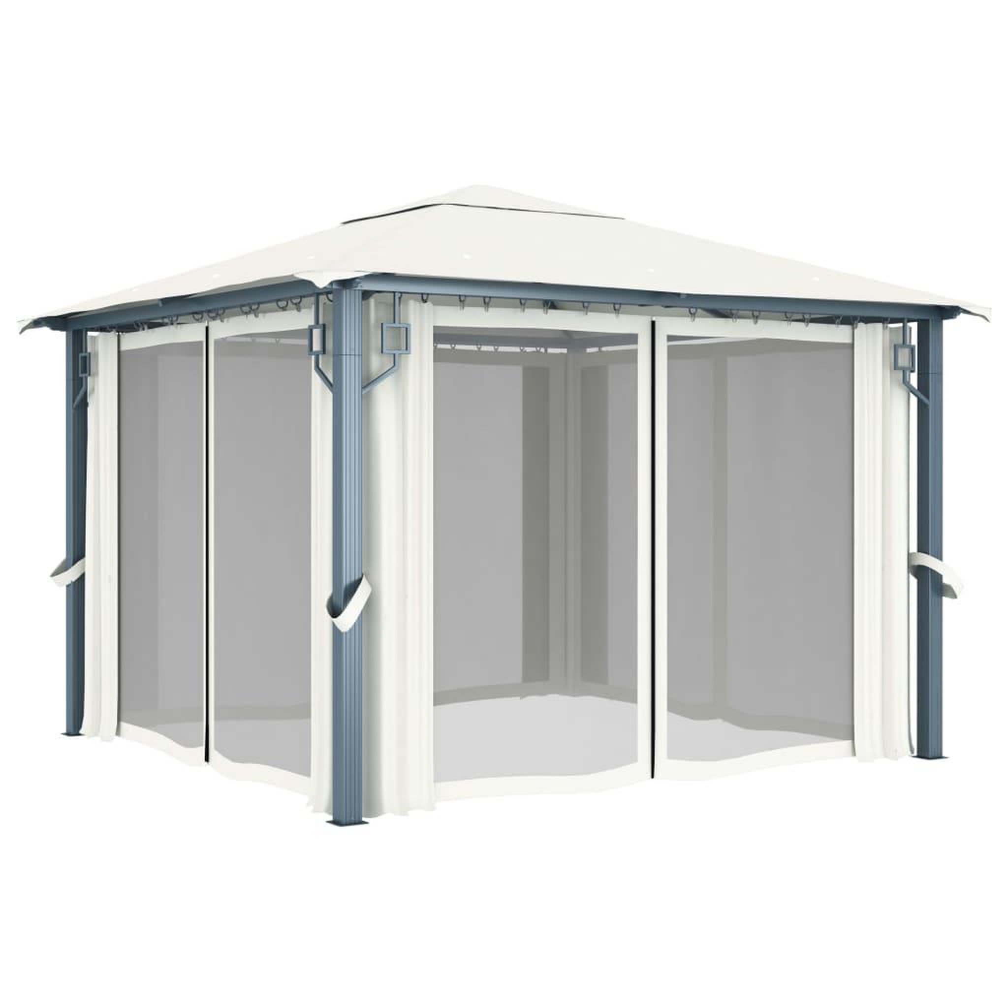 Voir la diapositive 4 : VIDAXL Tonnelle avec rideau et lumieres led 3x3 m creme aluminium