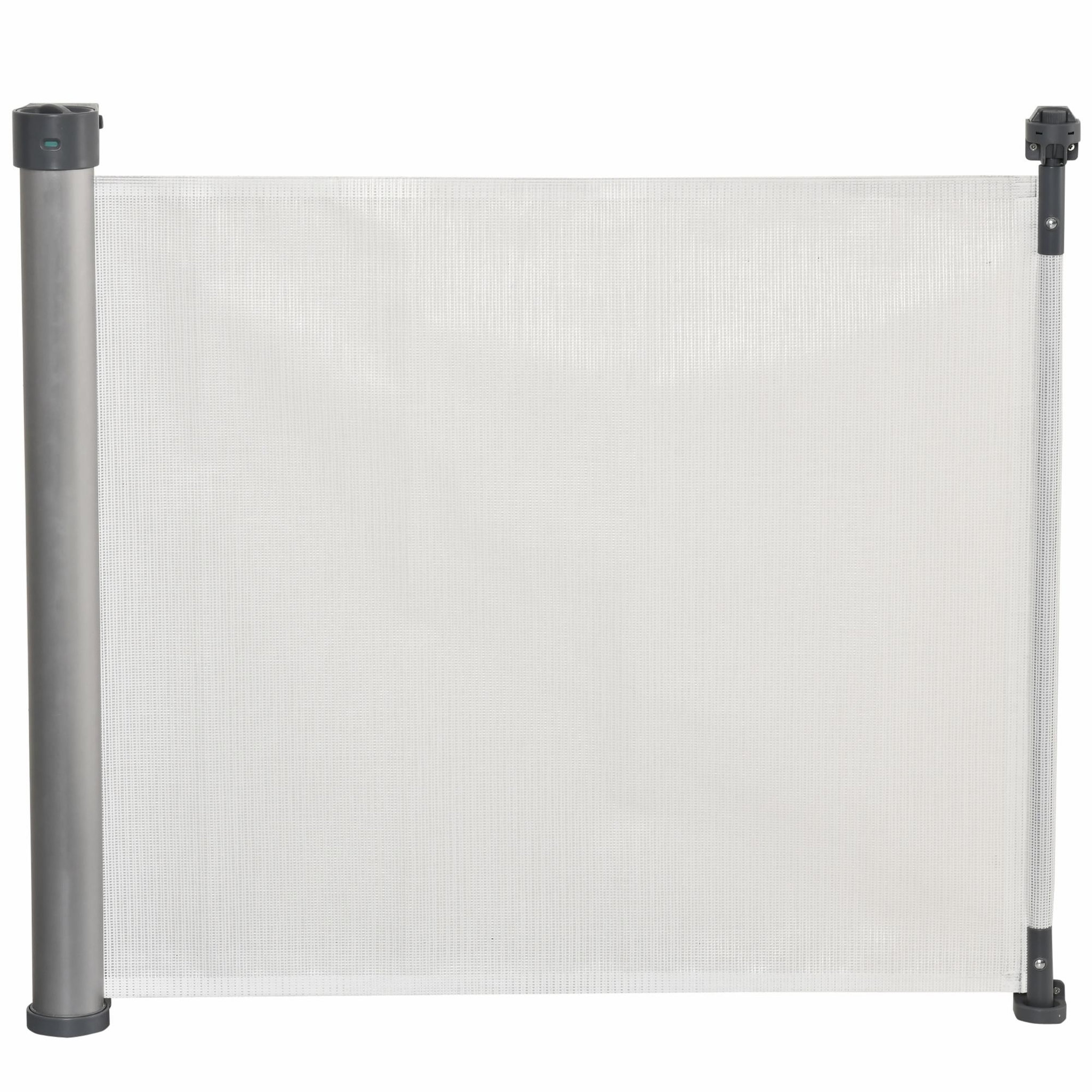 Voir la diapositive 1 : PAWHUT Barrière de sécurité barrière animaux rétractable automatique dim. 1,4L x 0,88H m aluminium maille PVC blanc