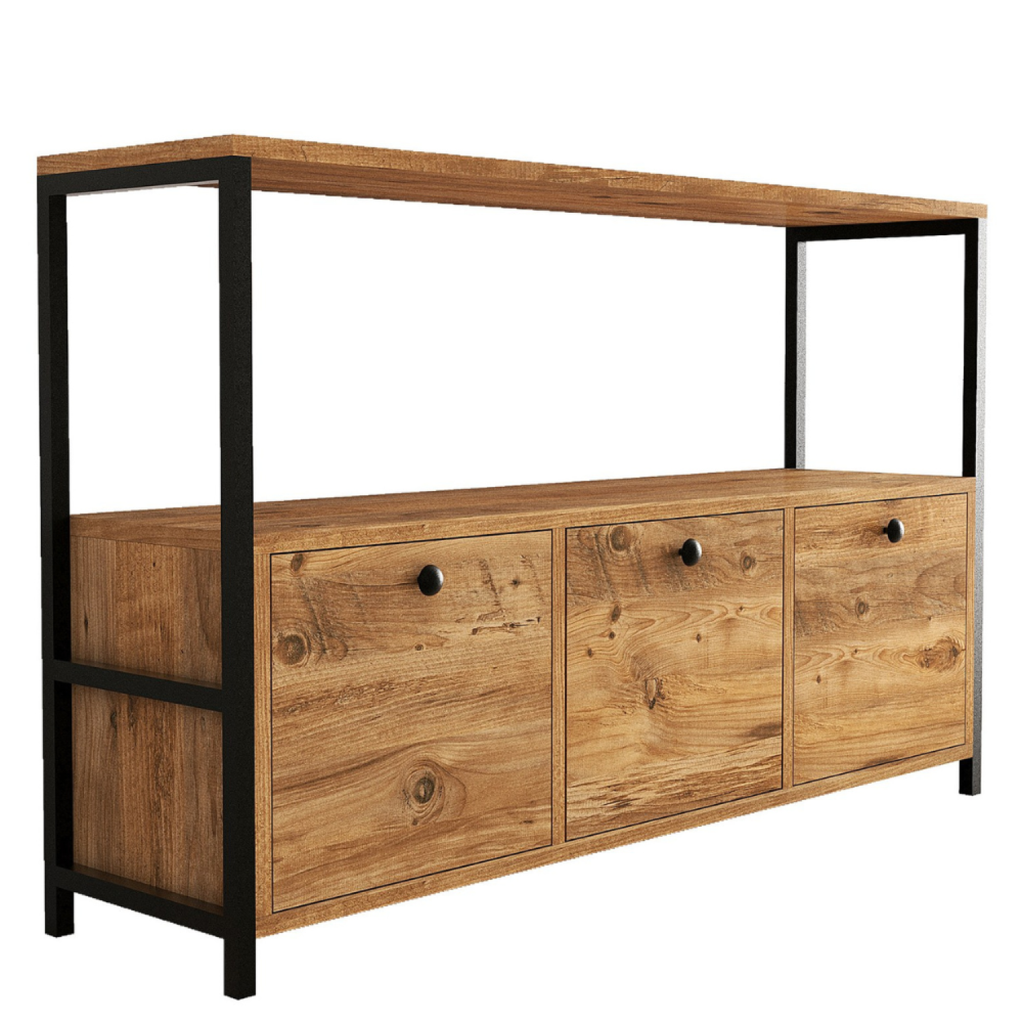 Voir la diapositive 4 : CONCEPT USINE Buffet 3 portes style industriel bois-noir dragor