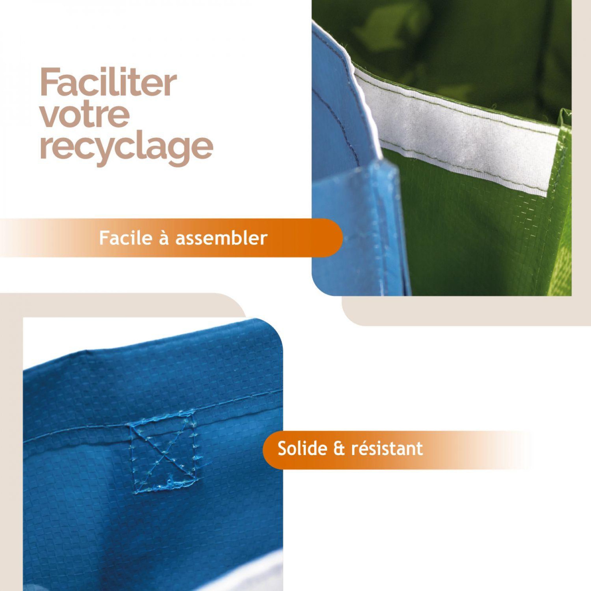 Voir la diapositive 3 : LINXOR Lot de 3 sacs de tri réutilisables pour recyclage des déchets - 130 L