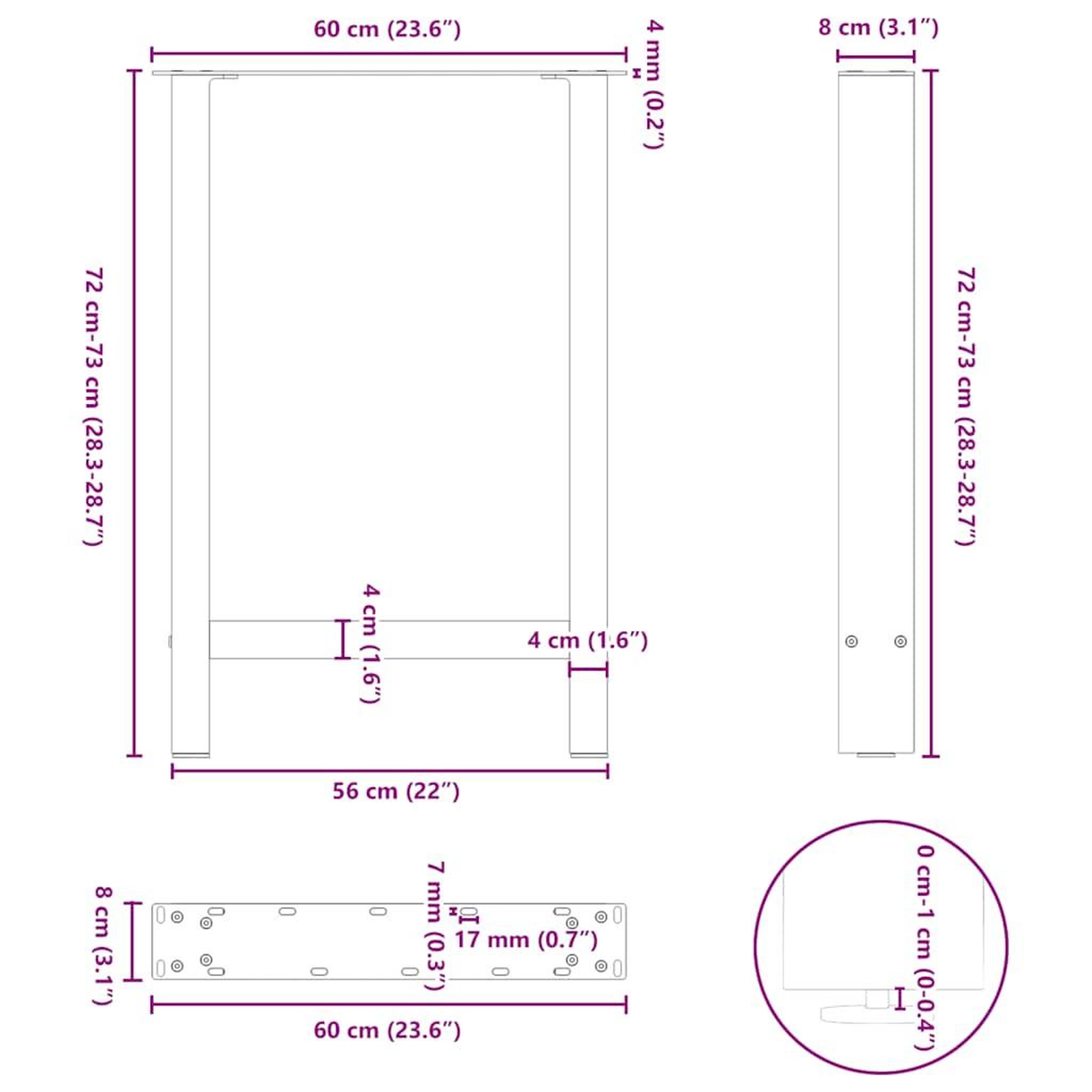 Voir la diapositive 6 : VIDAXL Pieds de table basse anthracite 2 pcs 60x(72-73) cm acier