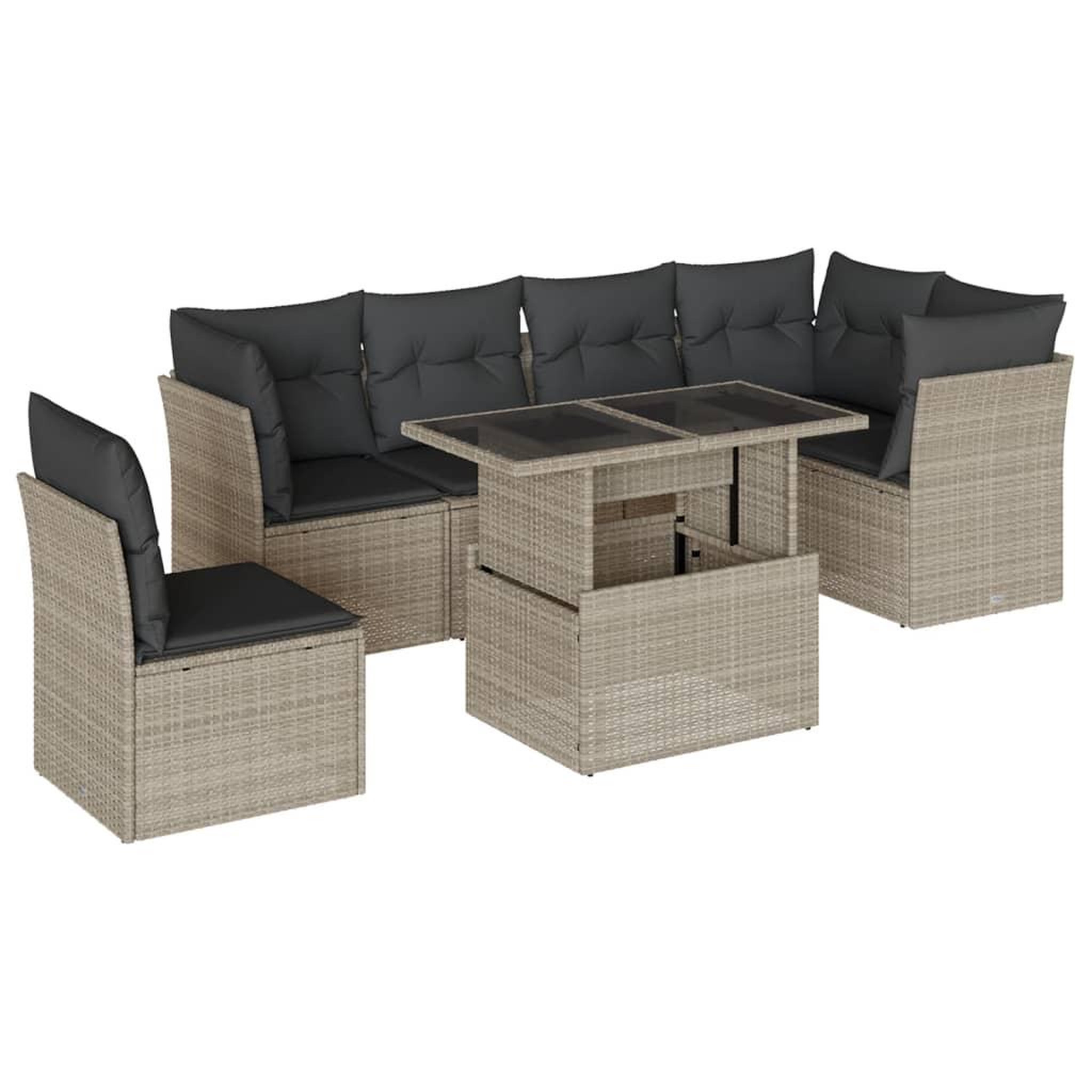 Voir la diapositive 2 : VIDAXL Salon de jardin avec coussins 7 pcs gris clair resine tressee