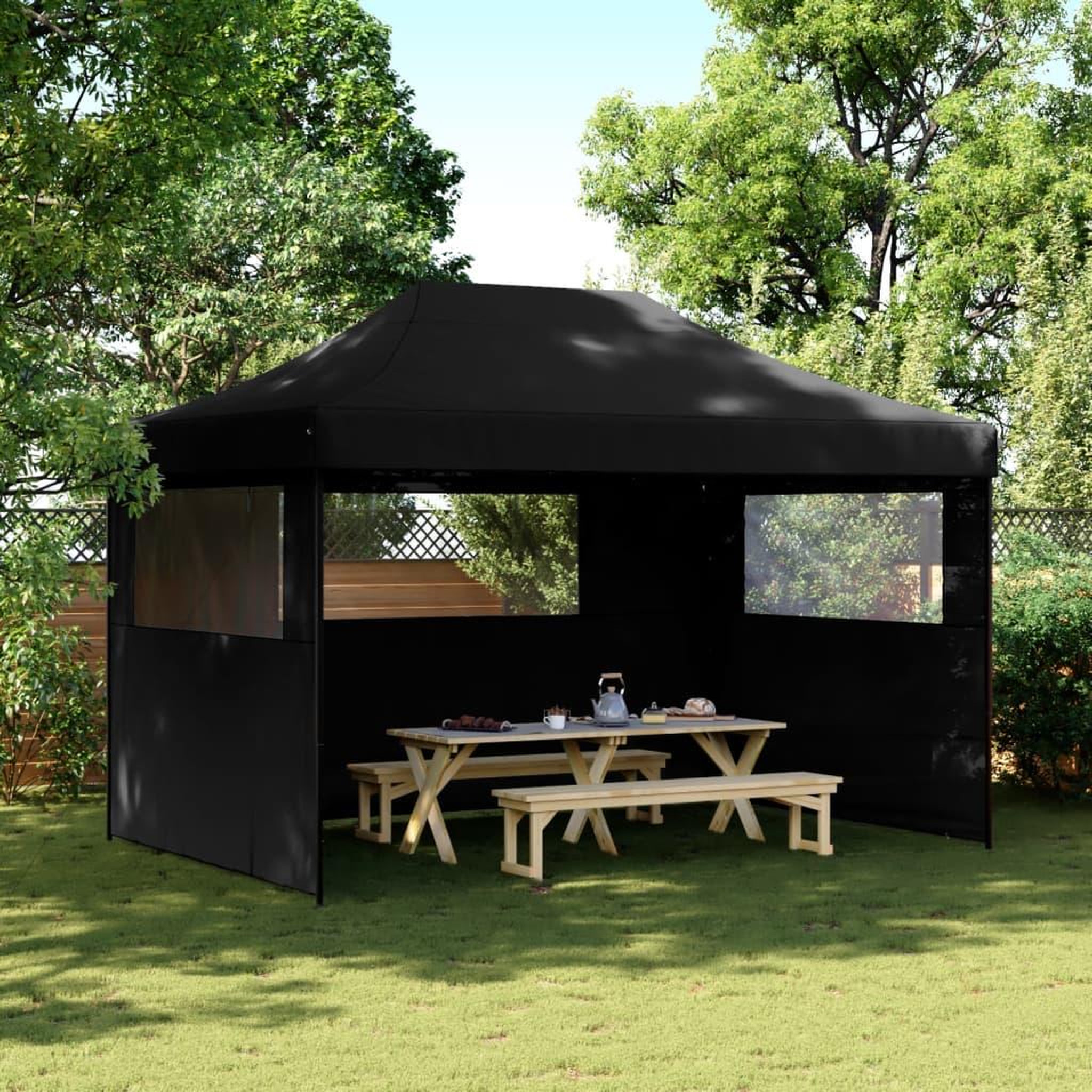 VIDAXL Tente de reception pliable escamotable 3 parois laterales noir
