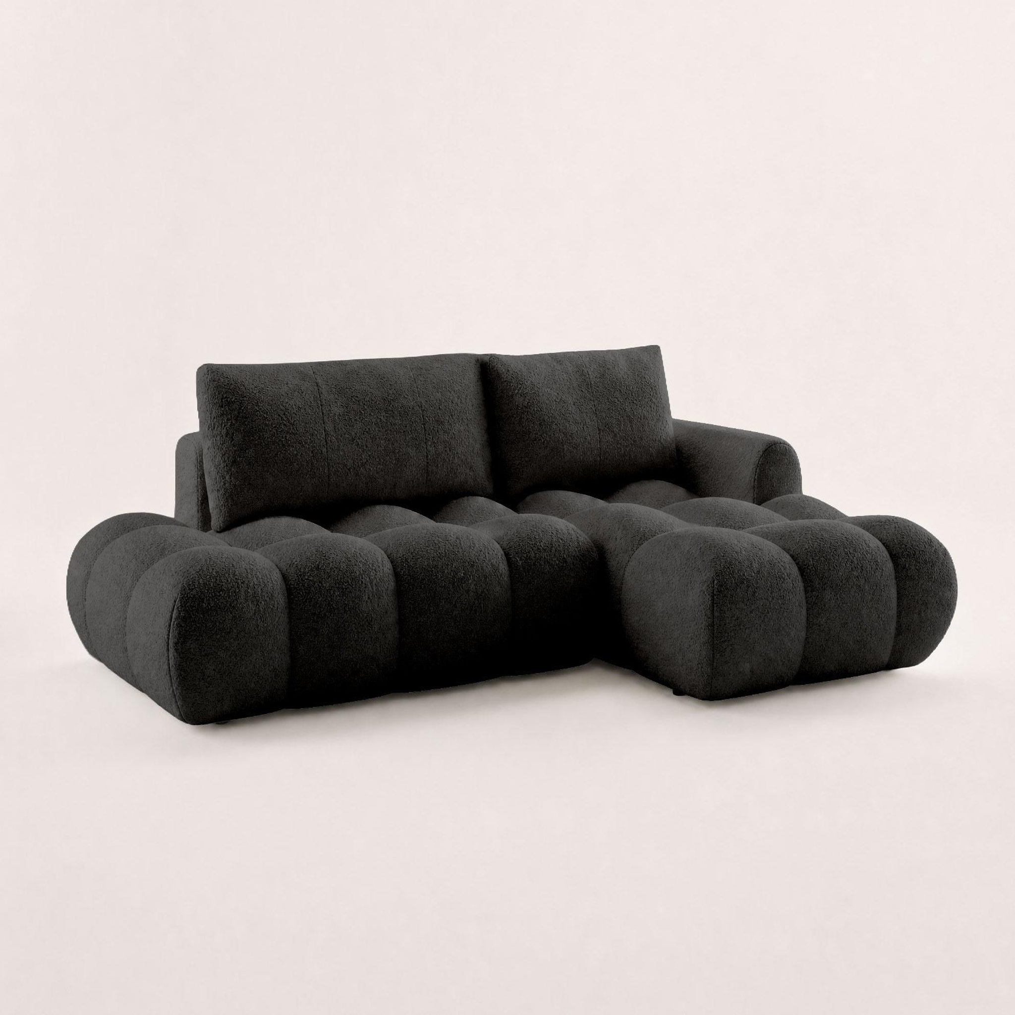 Voir la diapositive 3 : BEST MOBILIER Yulin - canapé d'angle ouvert droit 4 places convertible avec coffre en tissu bouclette