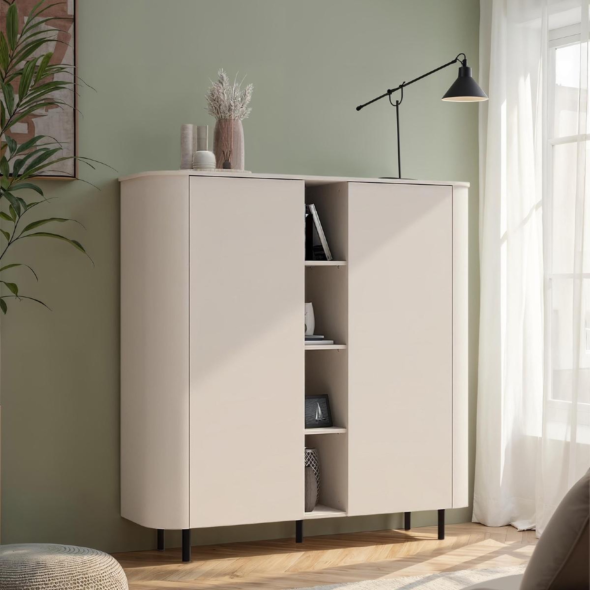 Voir la diapositive 2 : JLC KREATION Buffet haut moderne 2 portes beige cachemire olga