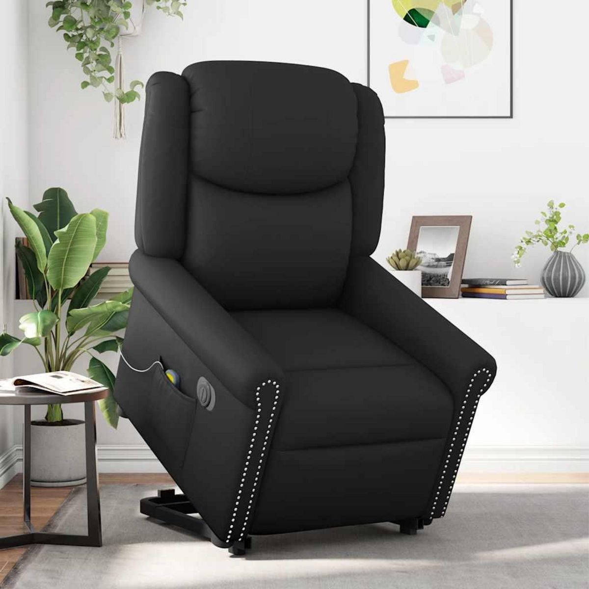 VIDAXL Fauteuil inclinable massage electrique noir brillant similicuir