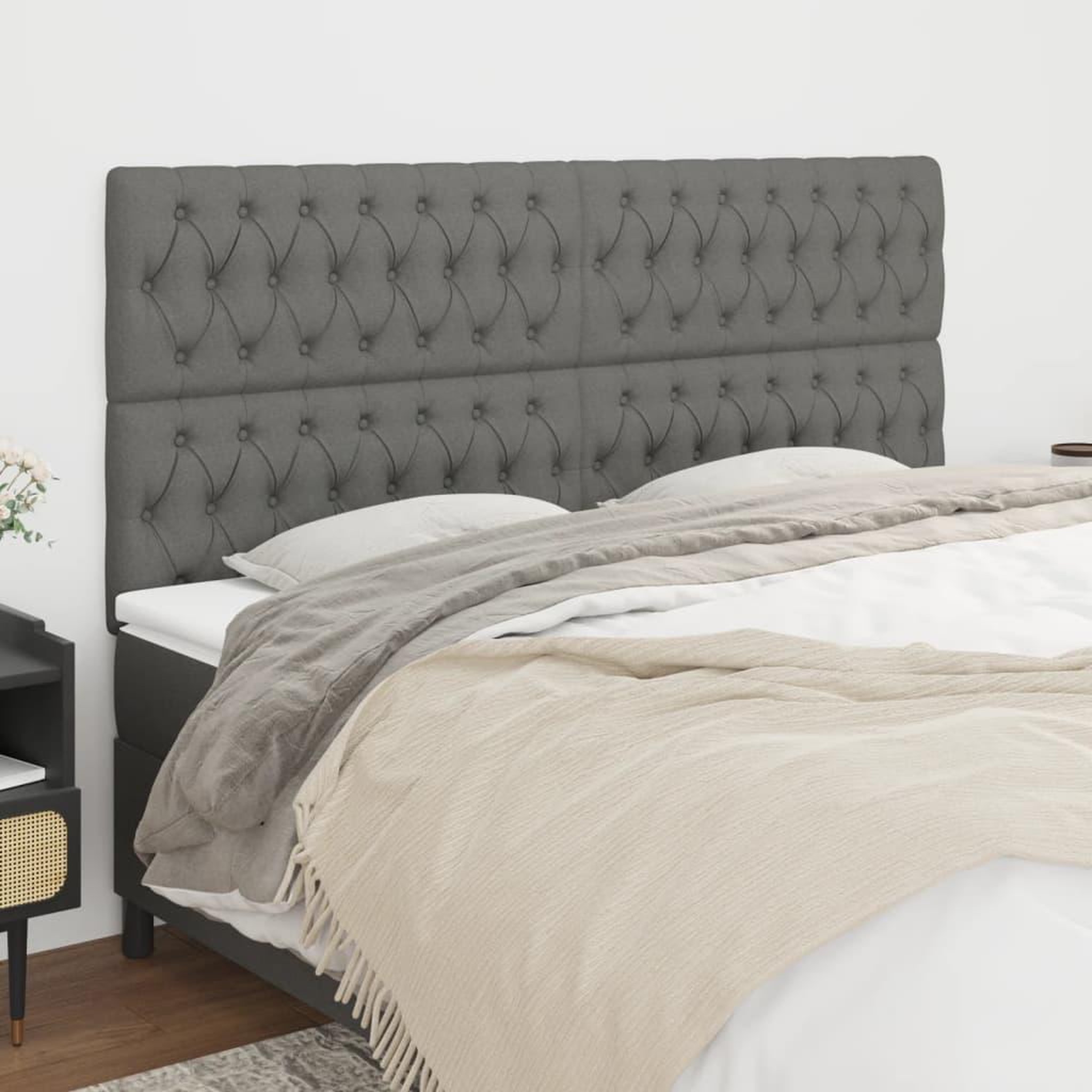 Voir la diapositive 1 : VIDAXL Tetes de lit 4 pcs Gris fonce 100x7x78/88 cm Tissu