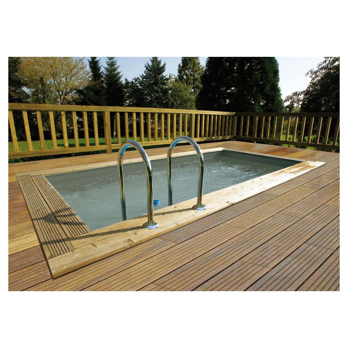 UBBINK Piscine enterrée  bois rectangulaire - 250x450x140cm - Liner Gris - URBAN POOL