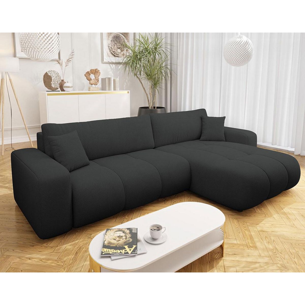 BEST MOBILIER Nicole - canapé d'angle réversible 5 places convertible avec coffre en tissu