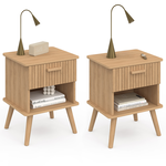 ID MARKET Lot de 2 tables de chevet JULIETTE 1 tiroir avec niche effet lattes tasseau bois