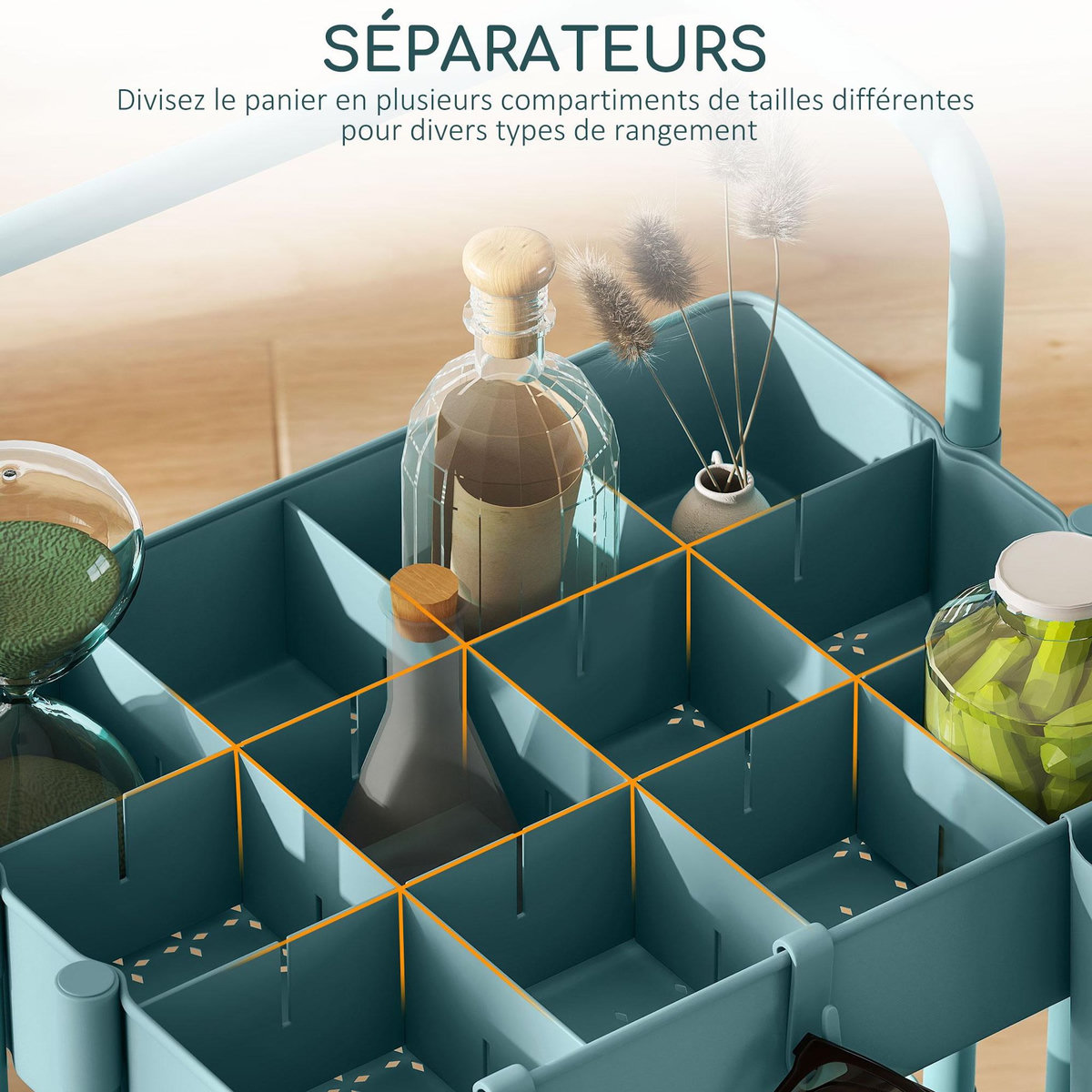 HOMCOM Desserte de cuisine - 3 étagères avec rebords - 4 crochets, 3 pots suspendus - acier ABS