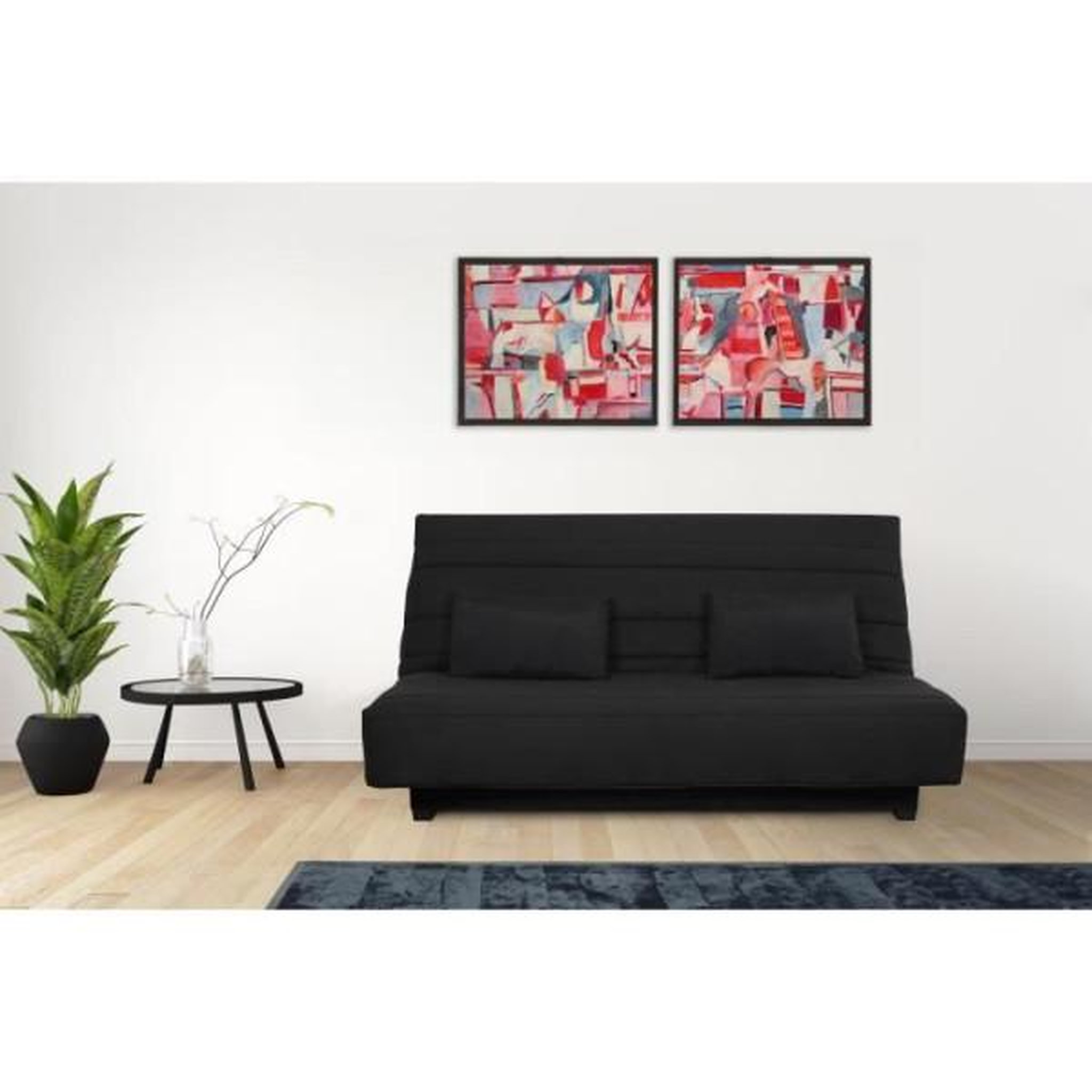 Voir la diapositive 2 : DUNLOPILLO Banquette Clic clac 2 places REVEUR - Tissu noir - Matelas DUNLOPILLO - Couchage 188x128 cm