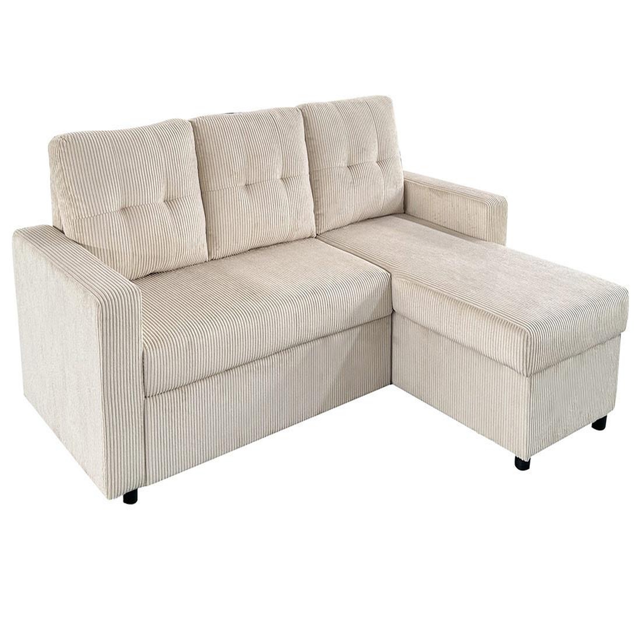 Voir la diapositive 5 : BEST MOBILIER Tulipe - canapé d'angle réversible 4 places convertible avec coffre en velours côtelé