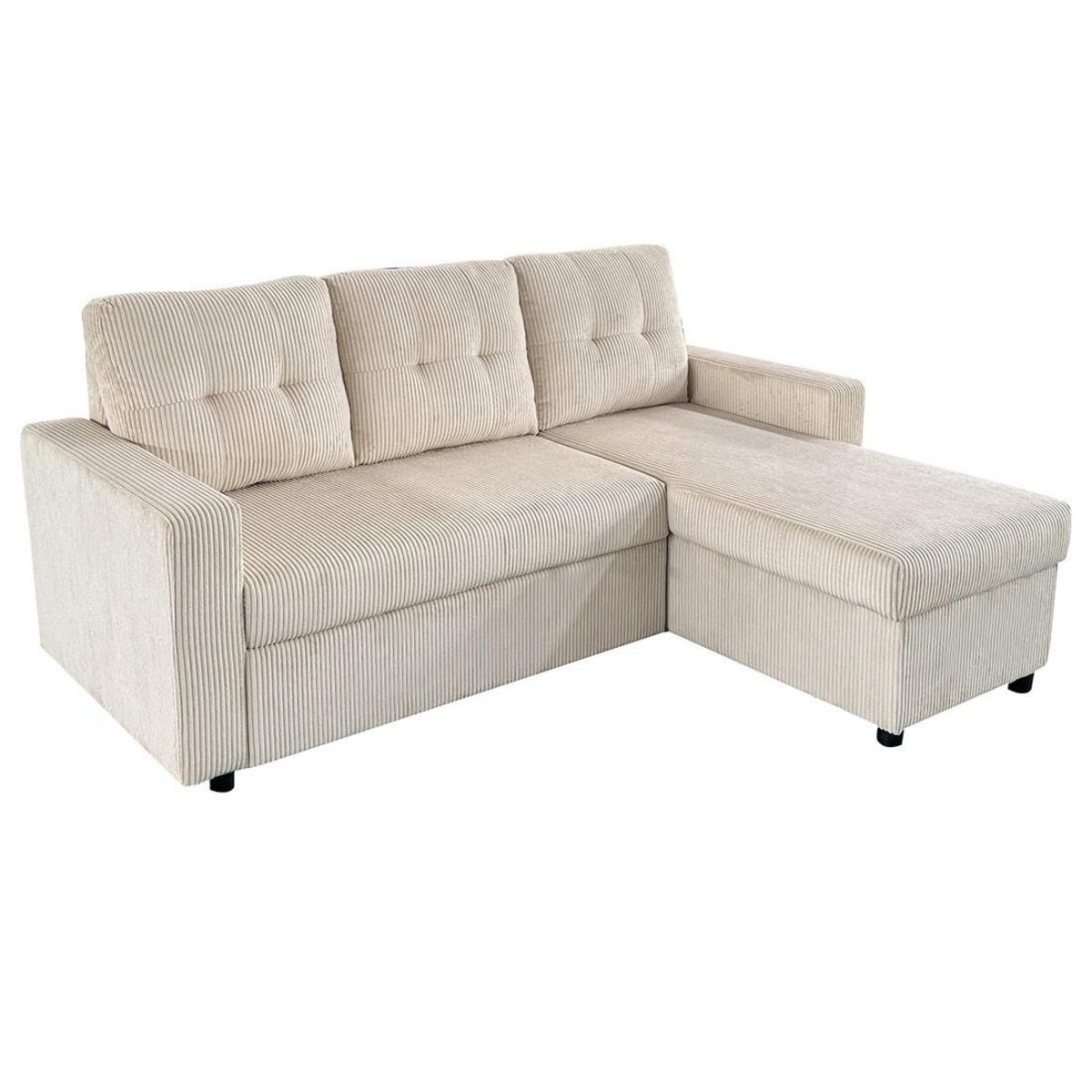 BEST MOBILIER Tulipe - canapé d'angle réversible 4 places convertible avec coffre en velours côtelé