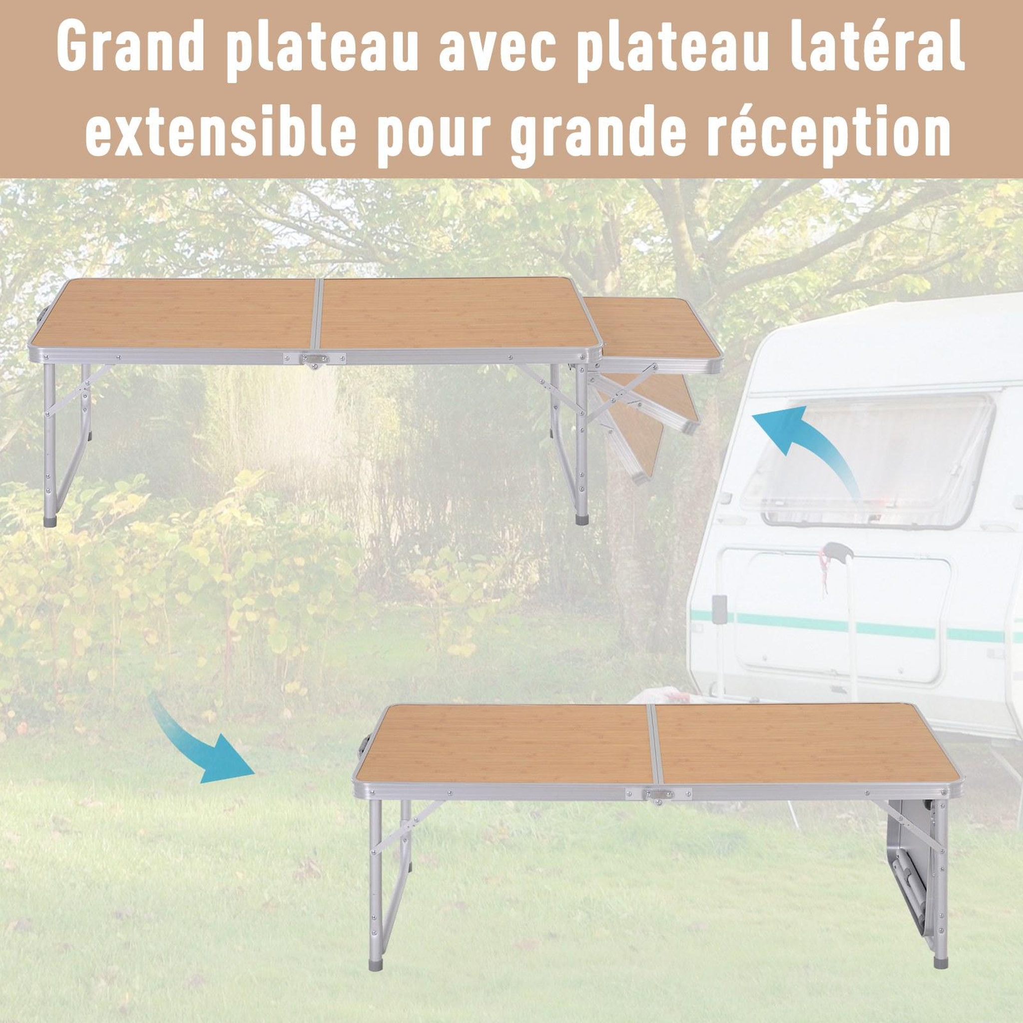 Voir la diapositive 5 : OUTSUNNY Table pliante table de camping table de jardin avec rallonge hauteur réglable aluminium mdf imitation bambou