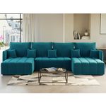 BEST MOBILIER Petra - canapé panoramique en u - 7 places - convertible - avec coffre - en velours. Coloris disponibles : Vert, Beige, Marron, Bleu, Gris