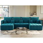 BEST MOBILIER Petra - canapé panoramique en u - 7 places - convertible - avec coffre - en velours. Coloris disponibles : Gris, Marron, Beige, Bleu, Vert