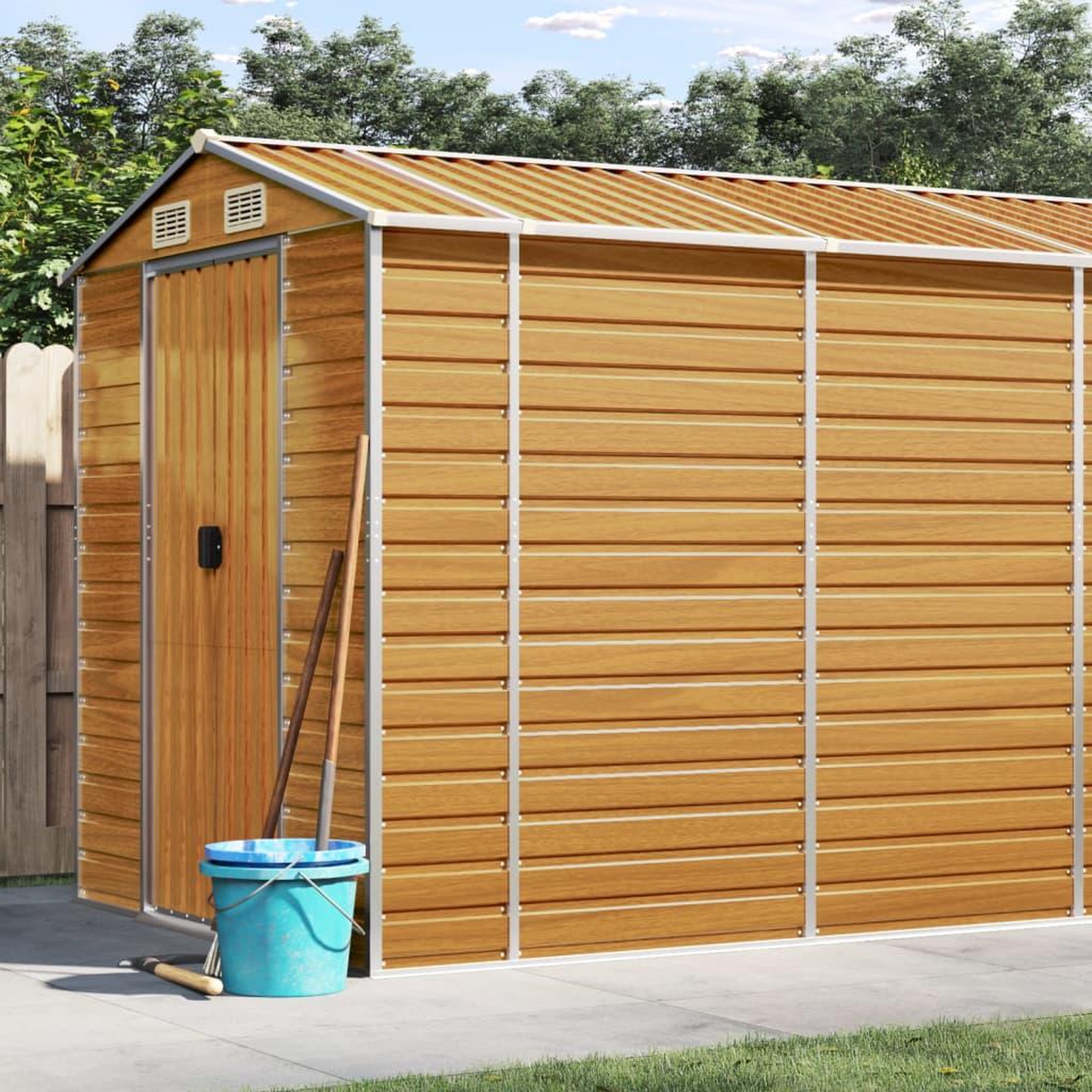 VIDAXL Abri de jardin marron clair 191x470x198 cm acier galvanise