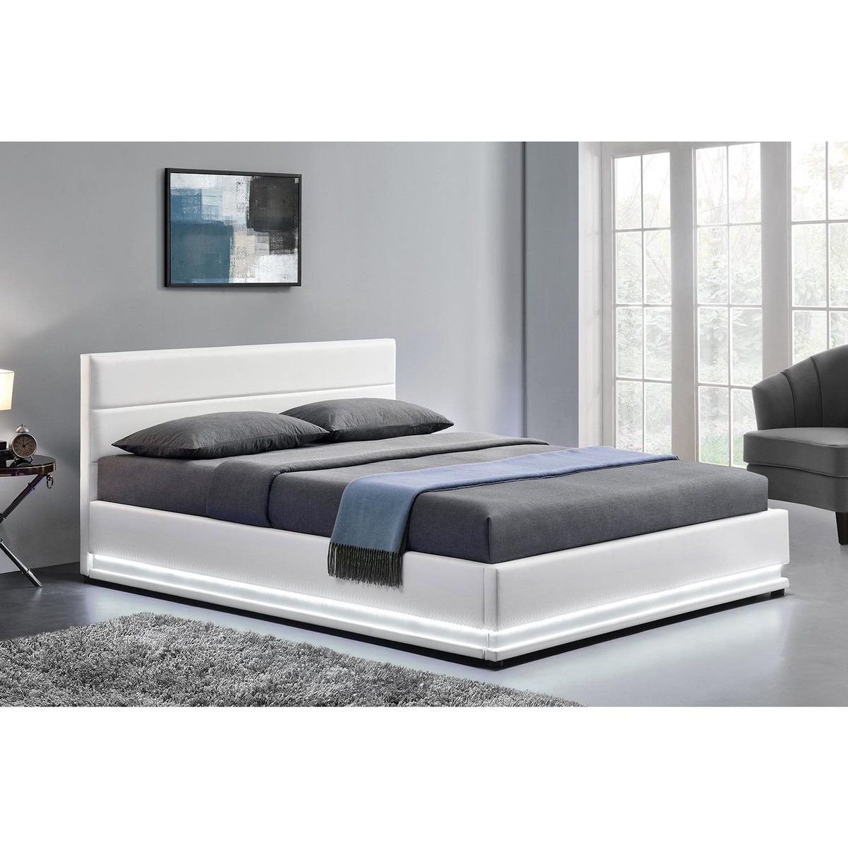 CONCEPT USINE Structure de lit LED avec rangements 140 x 190 cm blanc NEWYORK