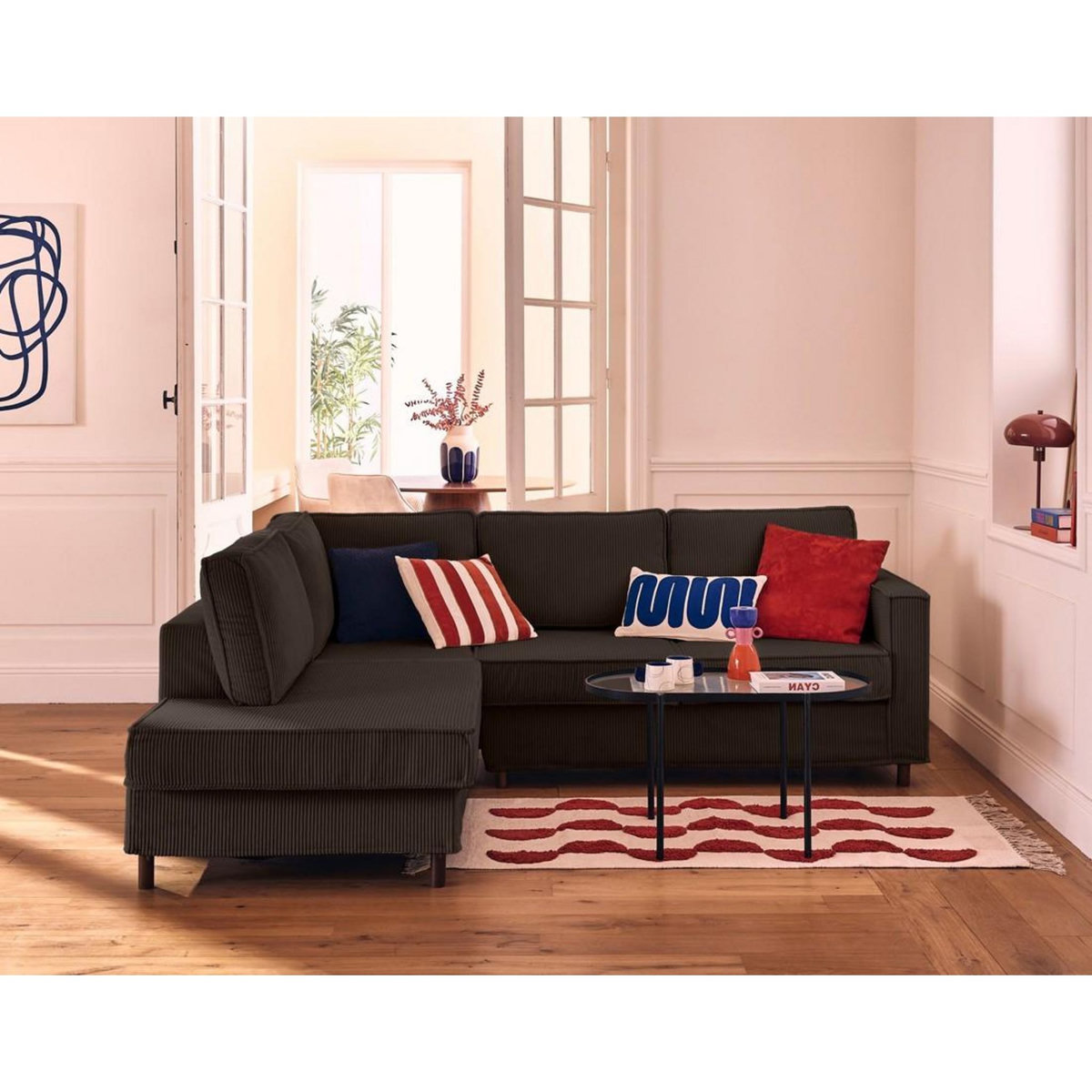 LISA DESIGN Jake - canapé déhoussable d'angle gauche 5 places en velours côtelé